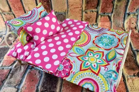 18 in Doll Bedding Set - Pink Polka Dots - Includes Mattress Blanket - Perfect for Baby Dolls or Pet Beds