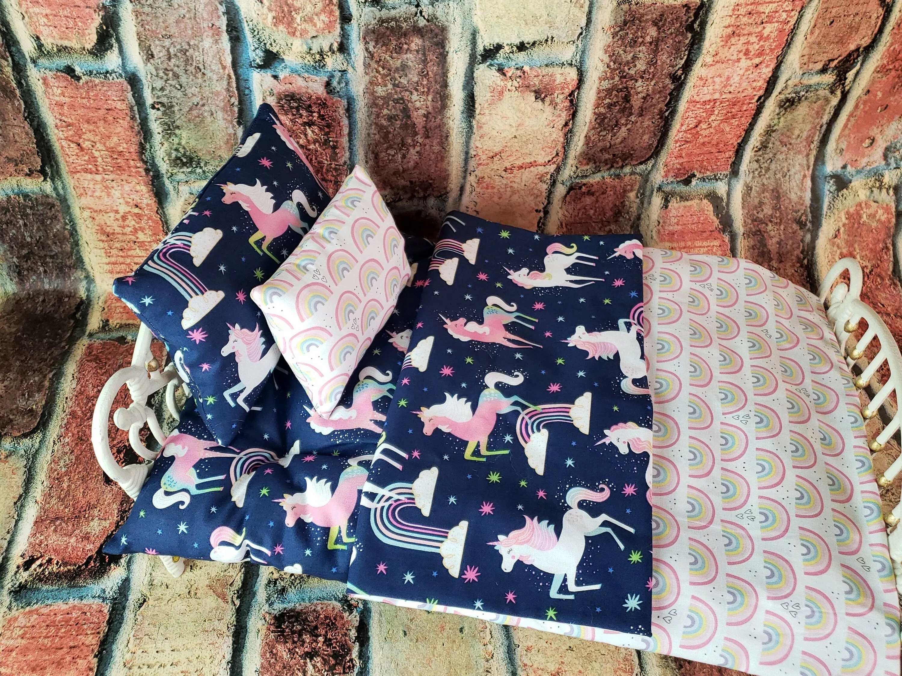 18 in Doll Bedding with Mattress - Unicorn Blue Theme - Fits 18 inch Dolls
