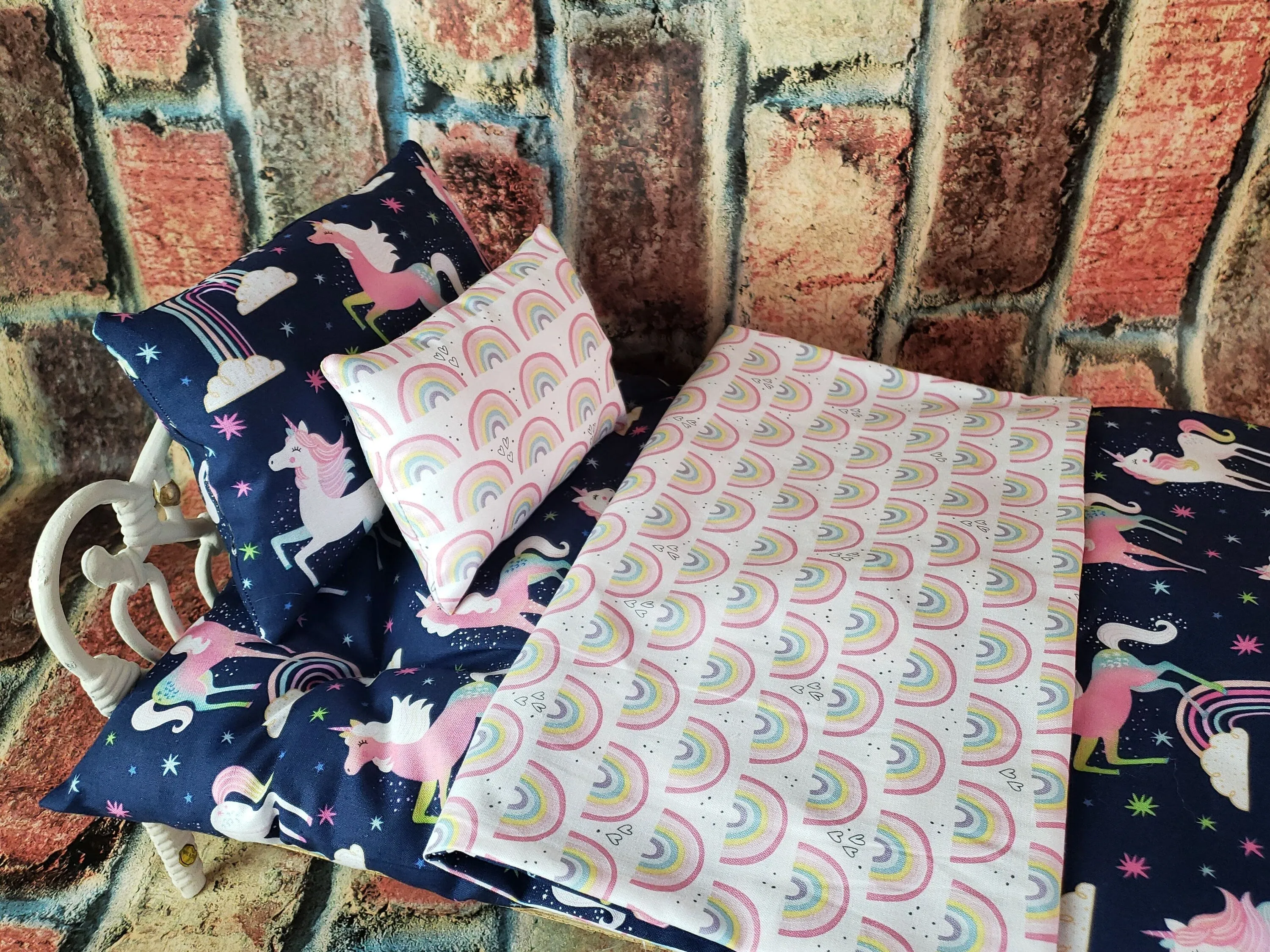 18 in Doll Bedding with Mattress - Unicorn Blue Theme - Fits 18 inch Dolls