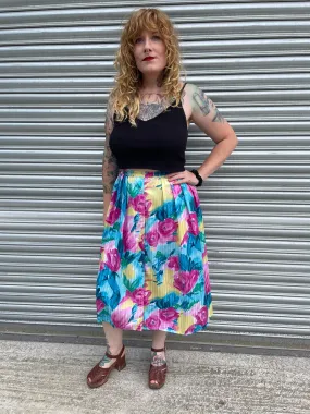 80s Watercolour Self-Stripe Midi Skirt. UK 10