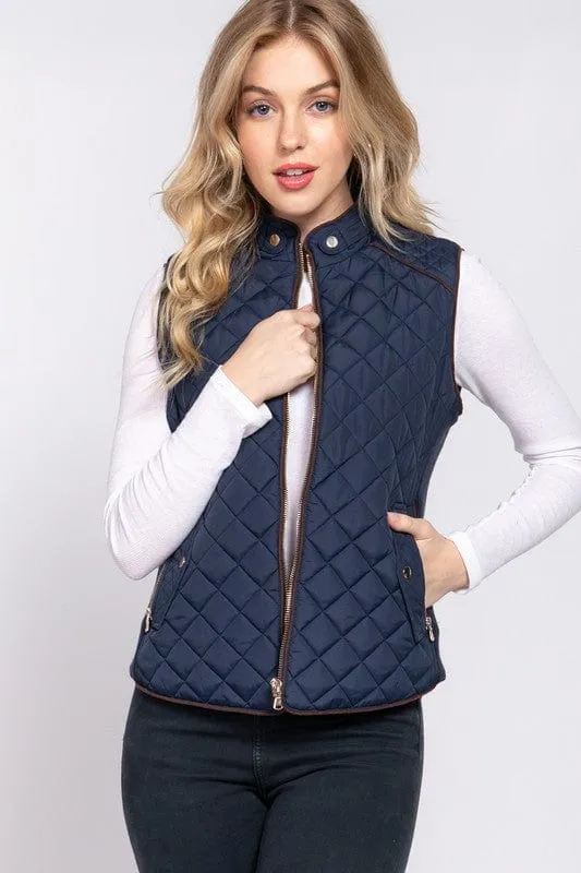 Active Basic Quilted Zip-up Vest in Navy