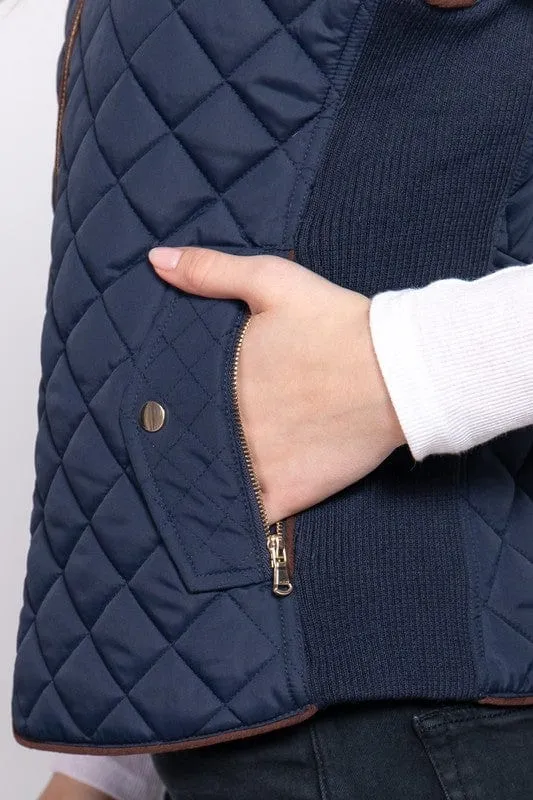 Active Basic Quilted Zip-up Vest in Navy