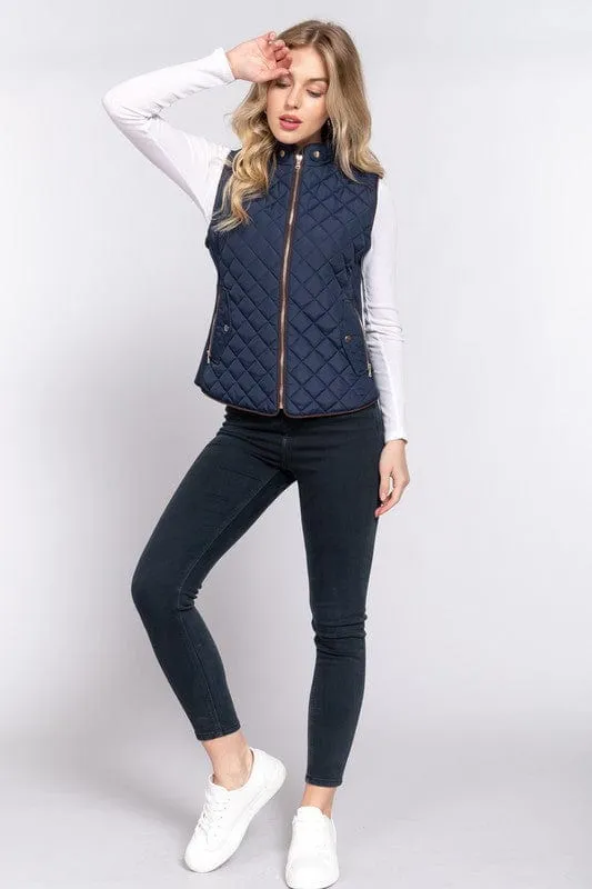 Active Basic Quilted Zip-up Vest in Navy
