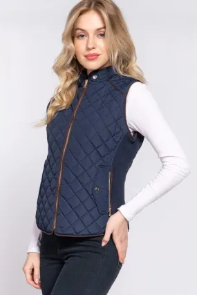 Active Basic Quilted Zip-up Vest in Navy