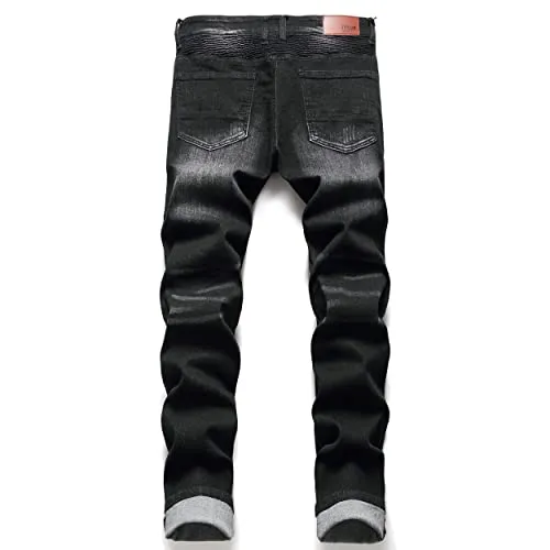 AITITIA Men's Regular Fit Biker Jeans (38, 3904 Maroon)