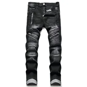 AITITIA Men's Regular Fit Biker Jeans (38, 3904 Maroon)