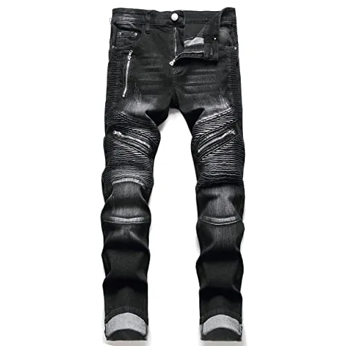 AITITIA Men's Regular Fit Biker Jeans (38, 3904 Maroon)