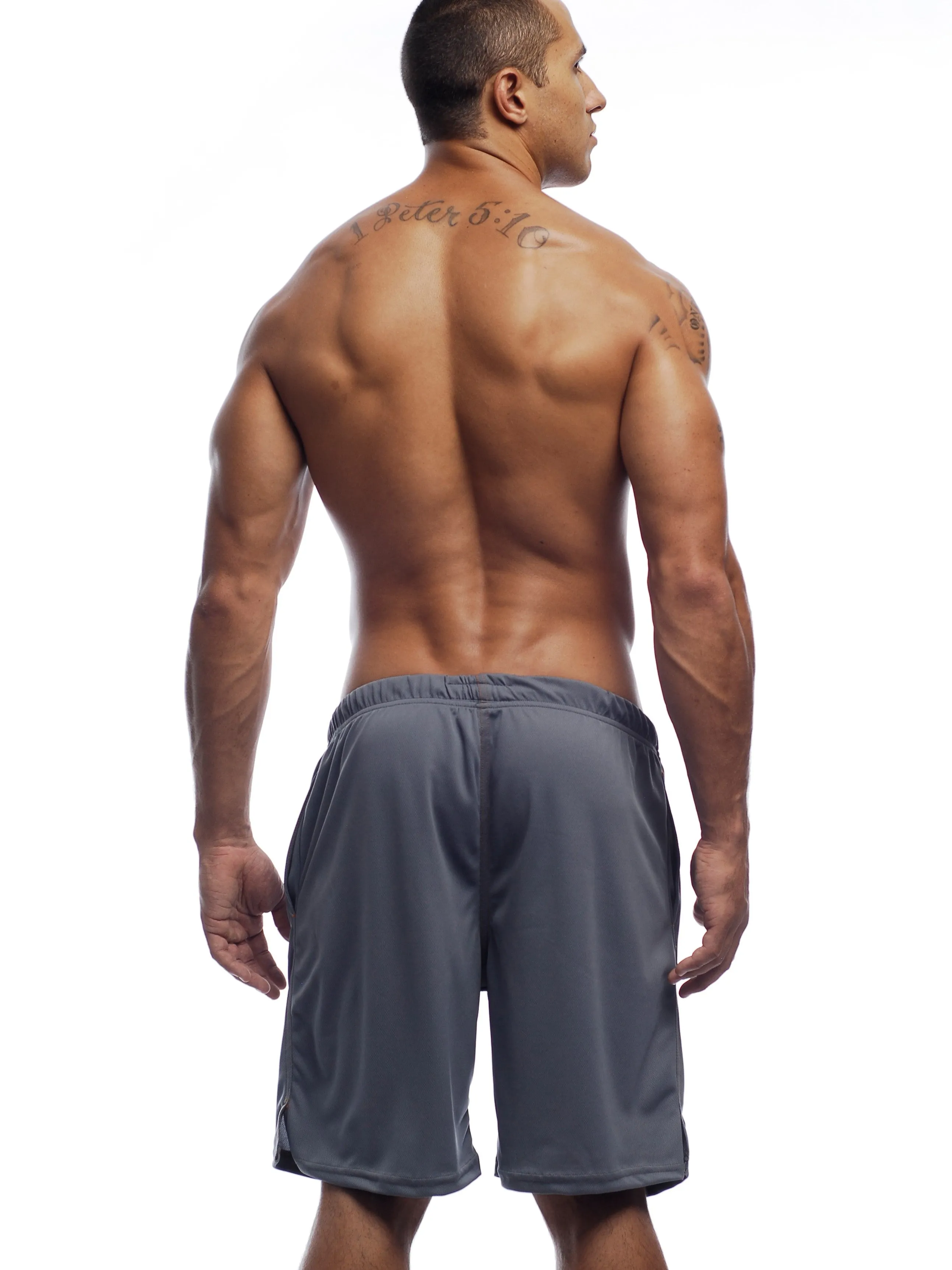 AMERICAN JOCK Workout Long Relaxed Shorts with Jockstrap Grey