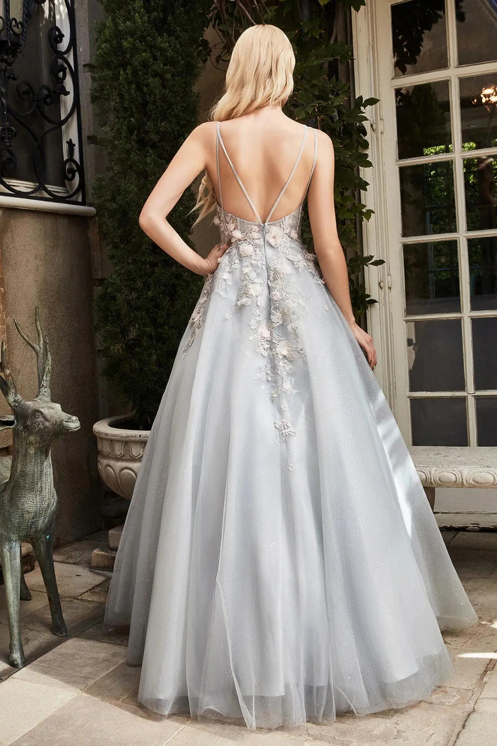 Andrea & Leo TIANA A1040 Size 4 Long Shimmer A Line Ballgown 3D Lace Formal Dress Sheer Gown