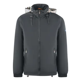 Aquascutum Plain Black Hide Hood Lightweight  Jacket