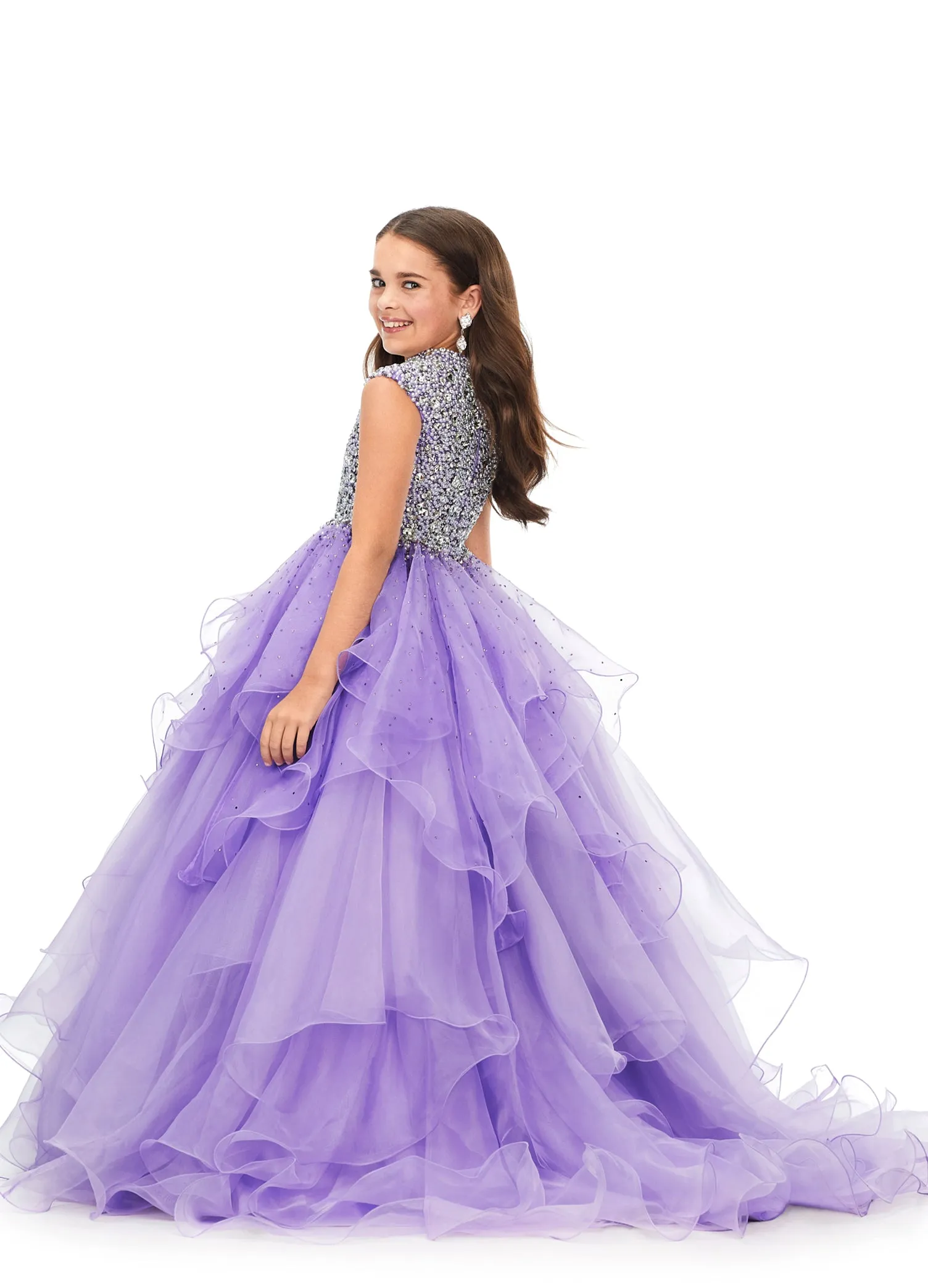 Ashley Lauren Kids 8180 Girls High Neckline Ball Gown with Organza Ruffle Pageant Skirt