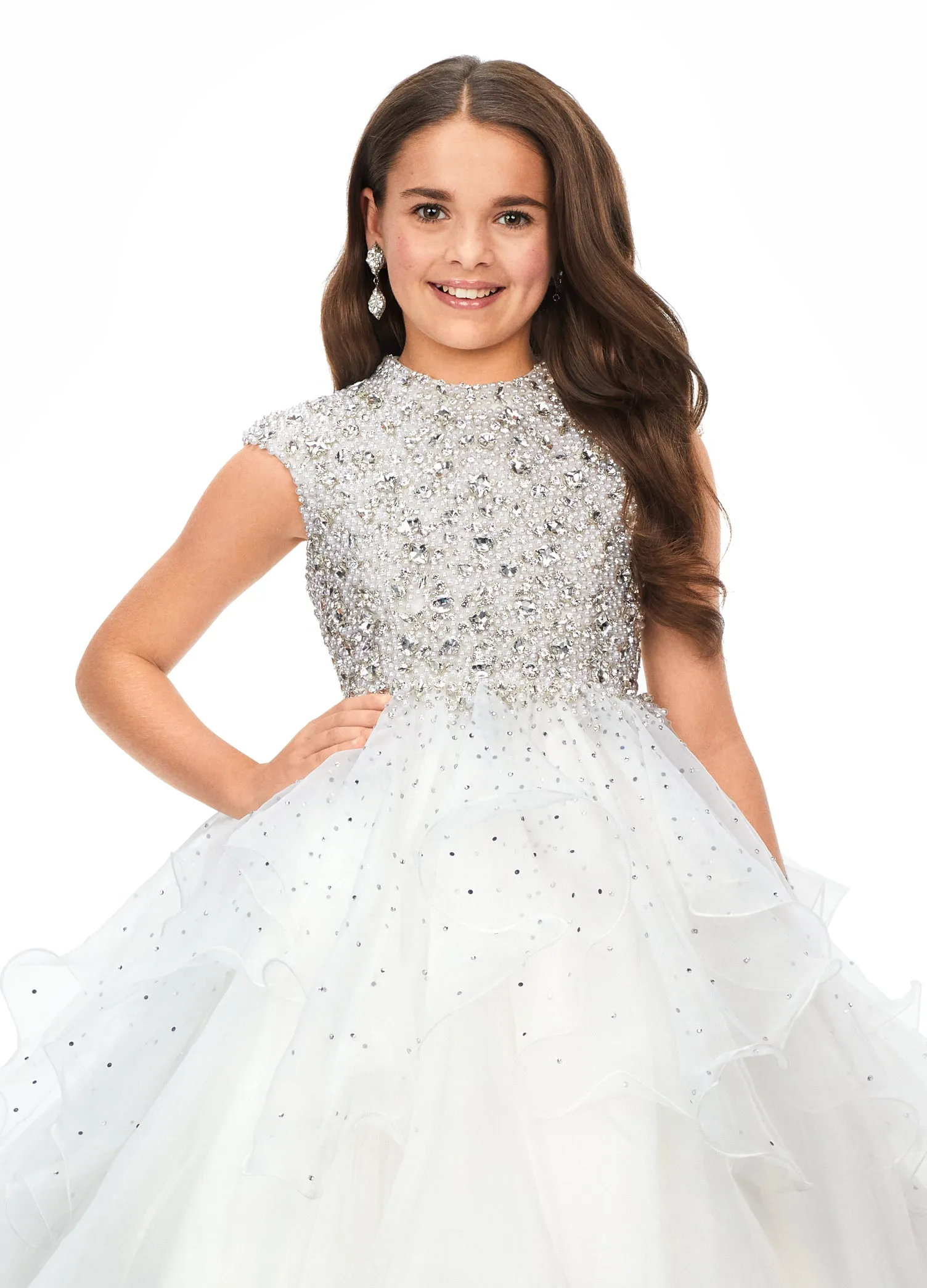 Ashley Lauren Kids 8180 Girls High Neckline Ball Gown with Organza Ruffle Pageant Skirt