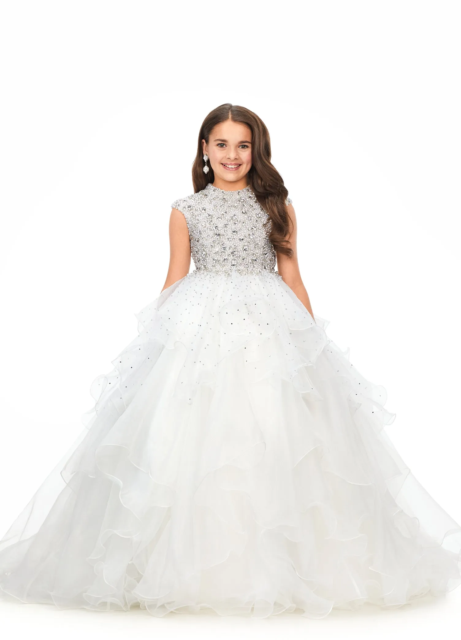 Ashley Lauren Kids 8180 Girls High Neckline Ball Gown with Organza Ruffle Pageant Skirt