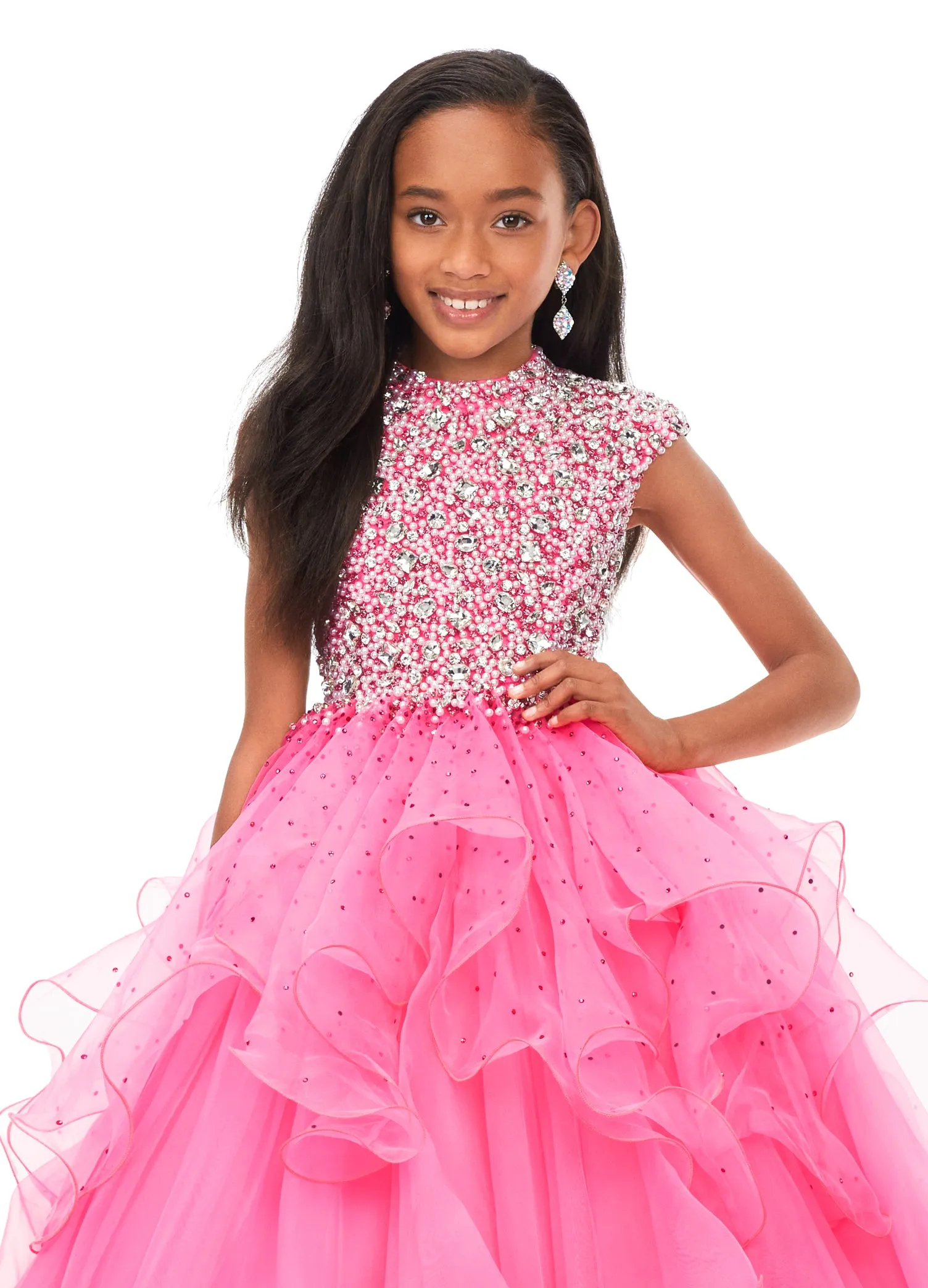 Ashley Lauren Kids 8180 Girls High Neckline Ball Gown with Organza Ruffle Pageant Skirt