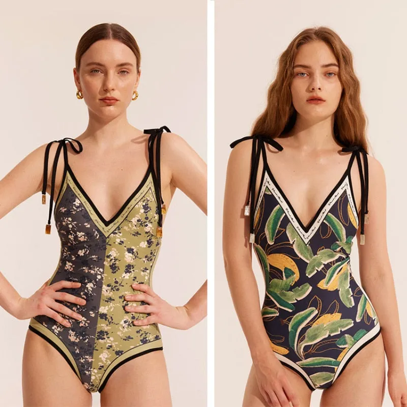 Ashore Shop Reversible Bikini Material Swimsuit Sexy Thin Suspender One-Piece Bikini Women's Beach Swimwear Bathing Suit For Female