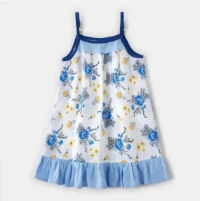 Baby/Toddler Girls Dress Blue Floral Ruffle Hem Dress