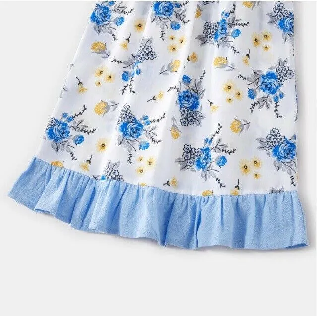 Baby/Toddler Girls Dress Blue Floral Ruffle Hem Dress