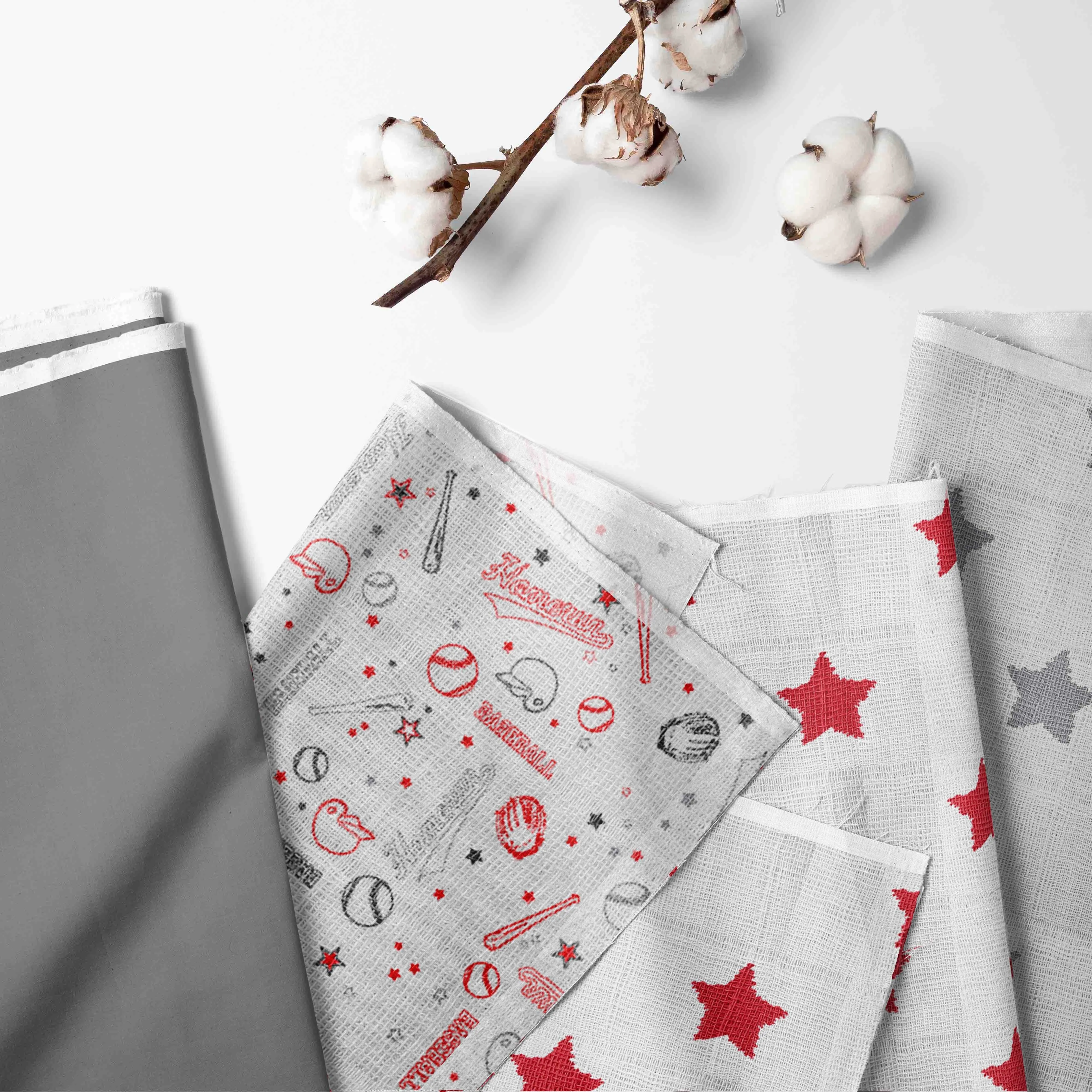 Bacati - Baseball 11-Piece Muslin Boys Crib Bedding Set Red Grey