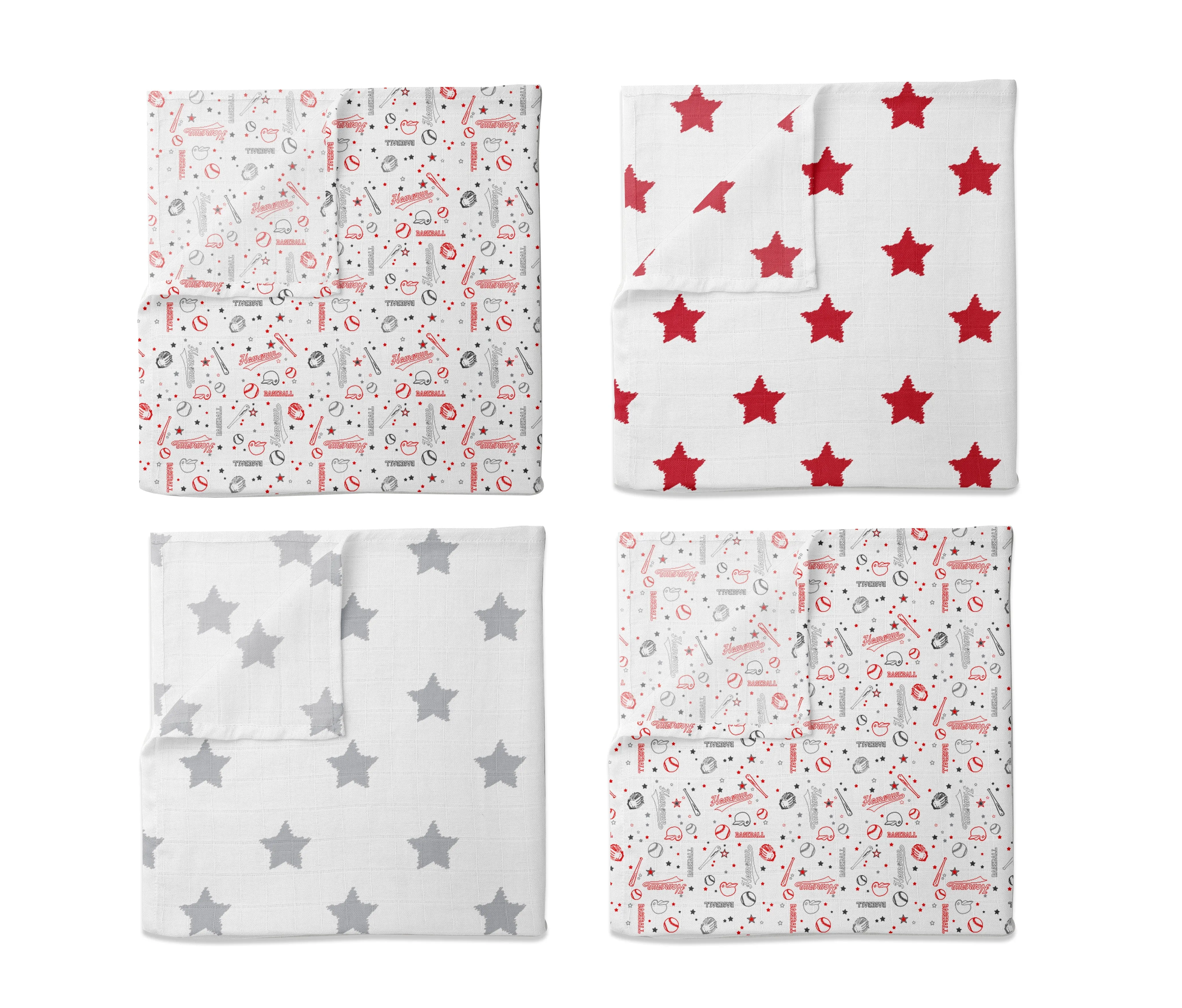 Bacati - Baseball 11-Piece Muslin Boys Crib Bedding Set Red Grey