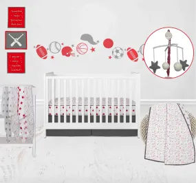 Bacati - Baseball 11-Piece Muslin Boys Crib Bedding Set Red Grey