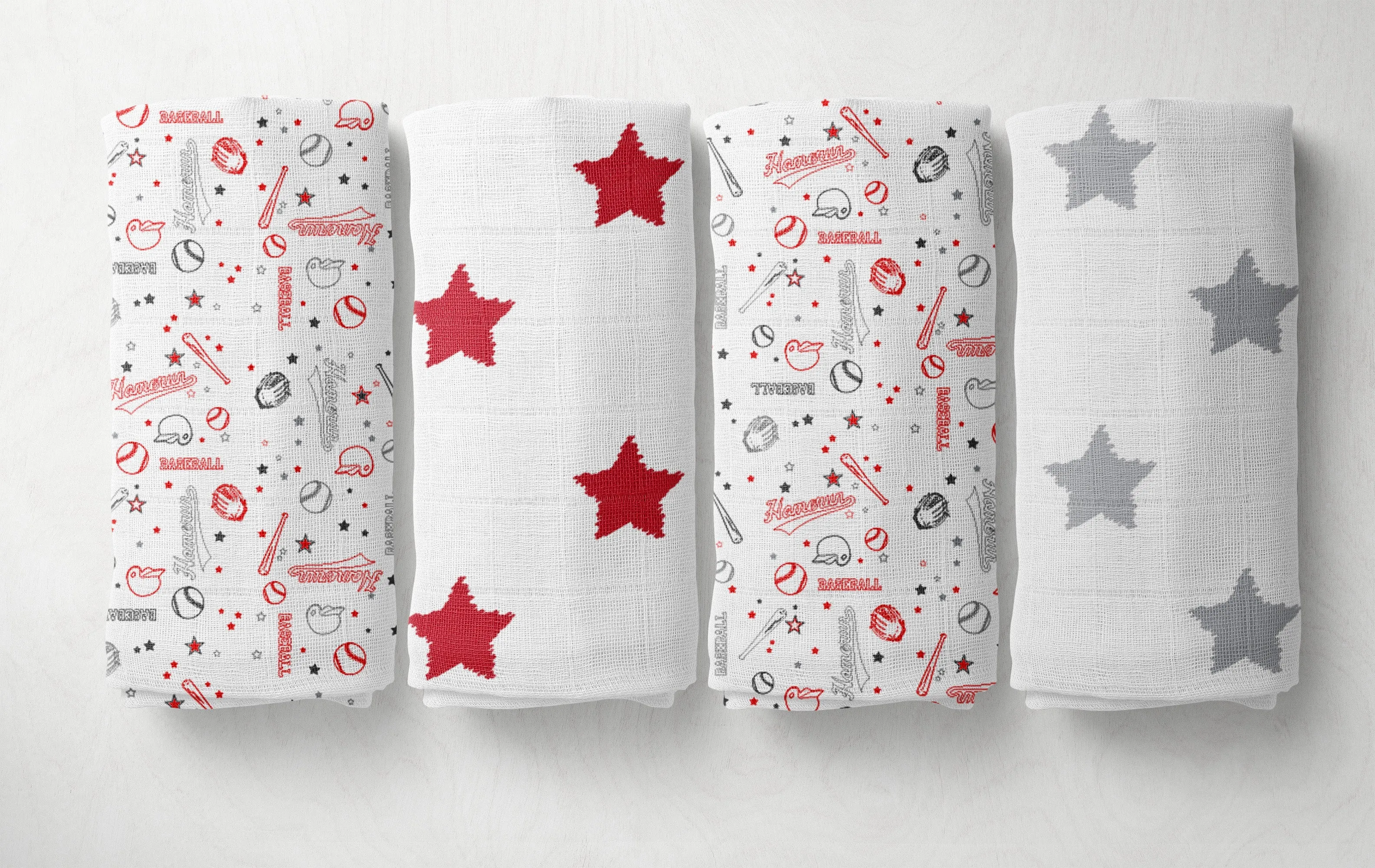Bacati - Baseball 11-Piece Muslin Boys Crib Bedding Set Red Grey