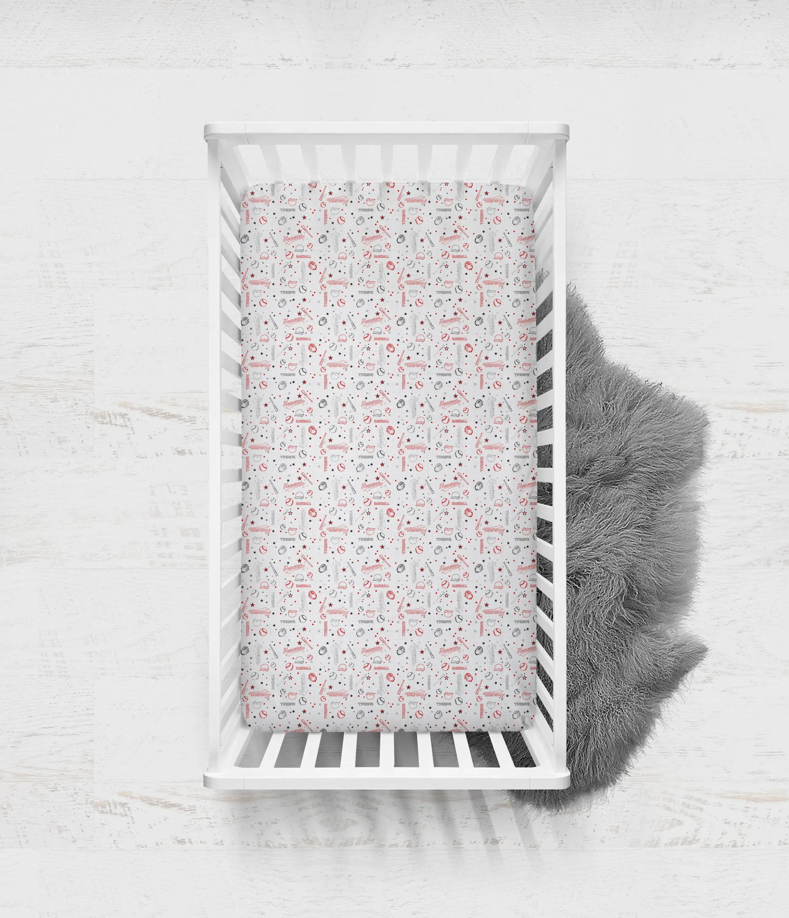 Bacati - Baseball 11-Piece Muslin Boys Crib Bedding Set Red Grey