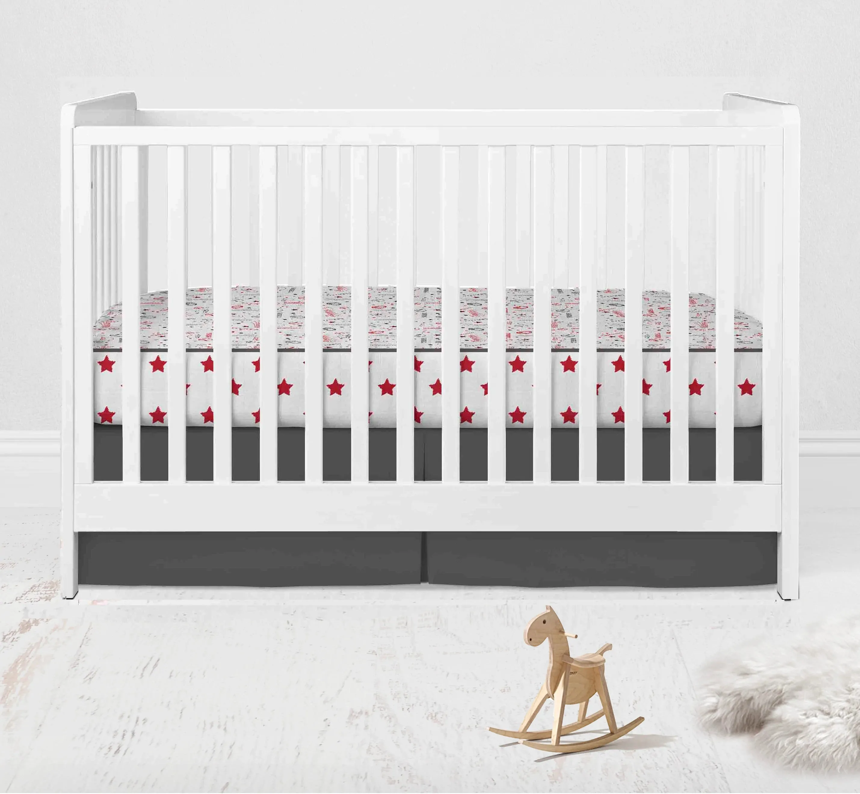 Bacati - Baseball 11-Piece Muslin Boys Crib Bedding Set Red Grey