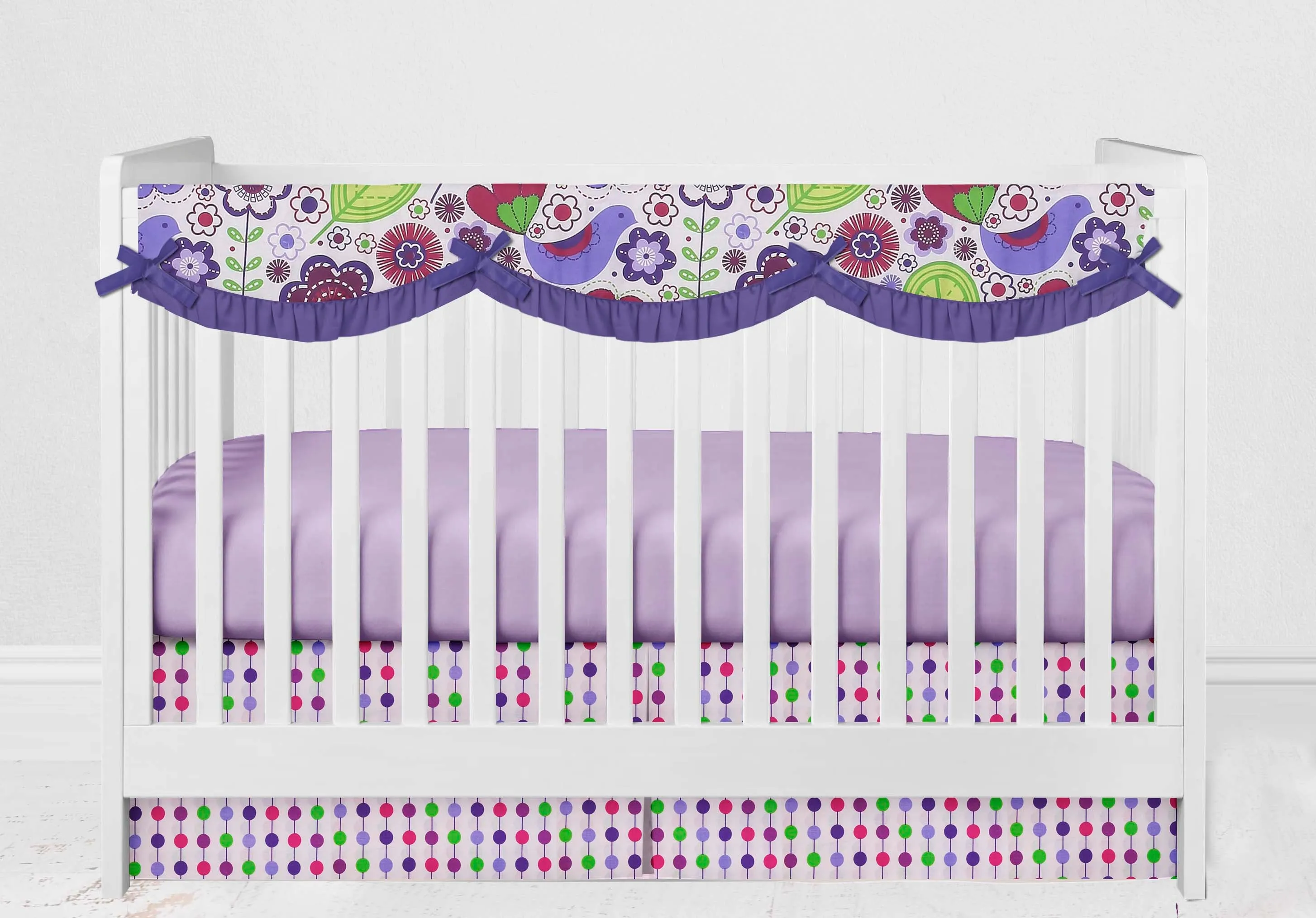 Bacati - Botanical Floral Birds 10-Piece Crib Bedding Set with Crib Rail Guard - Purple/Multi Girls