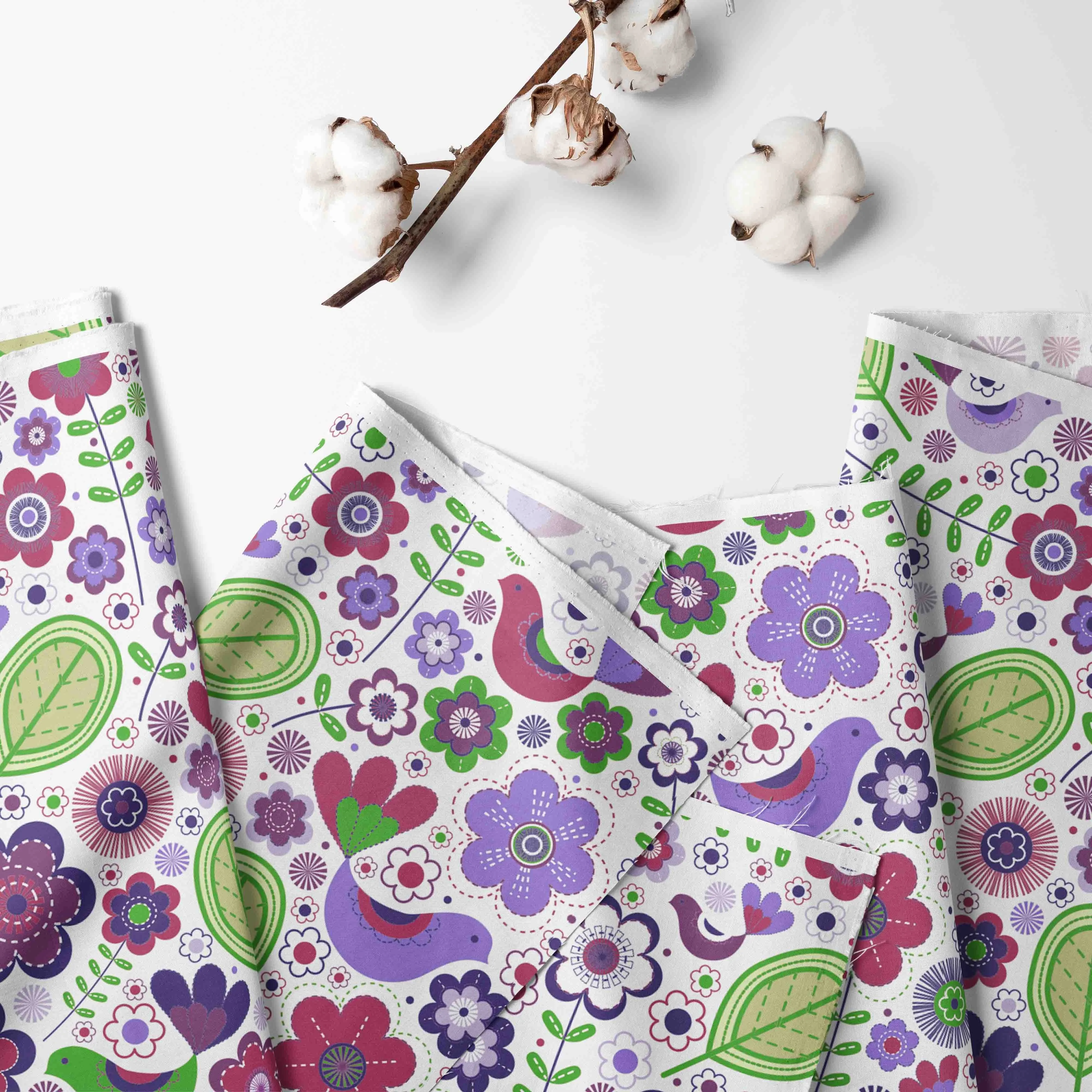 Bacati - Botanical Floral Birds 10-Piece Crib Bedding Set with Crib Rail Guard - Purple/Multi Girls