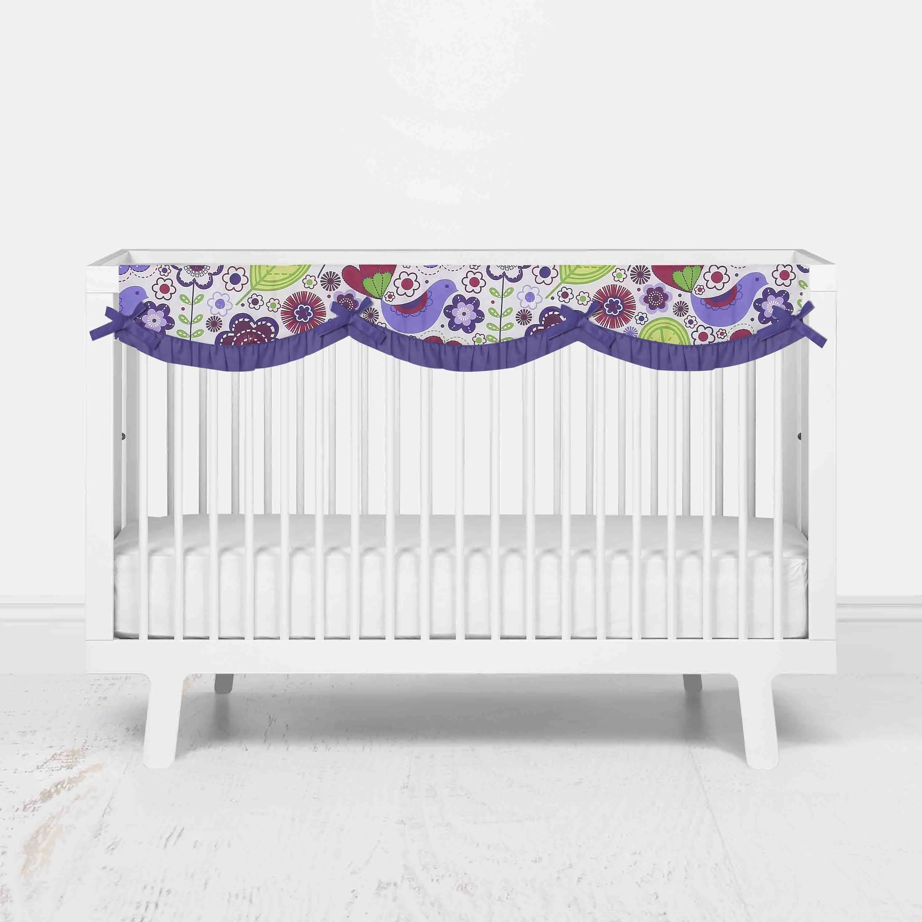 Bacati - Botanical Floral Birds 10-Piece Crib Bedding Set with Crib Rail Guard - Purple/Multi Girls