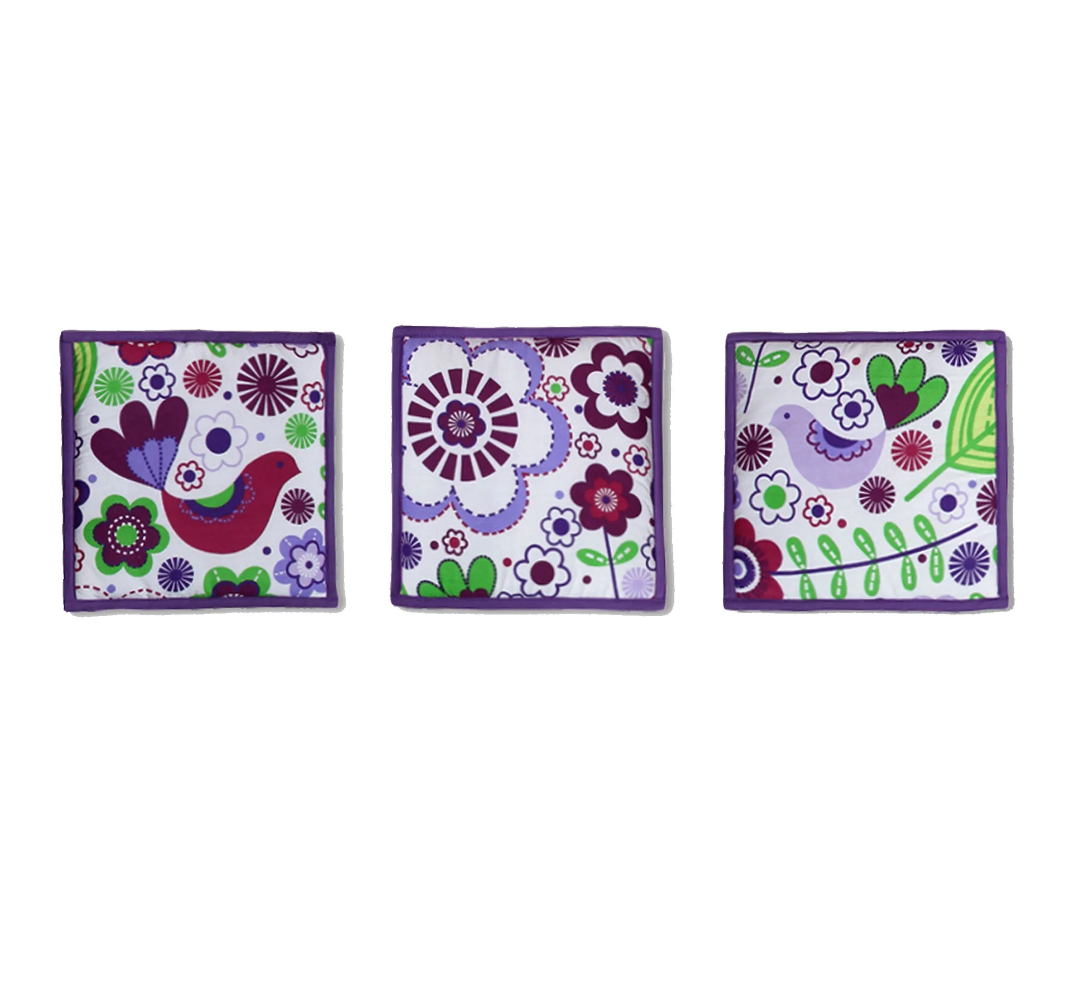 Bacati - Botanical Floral Birds 10-Piece Crib Bedding Set with Crib Rail Guard - Purple/Multi Girls