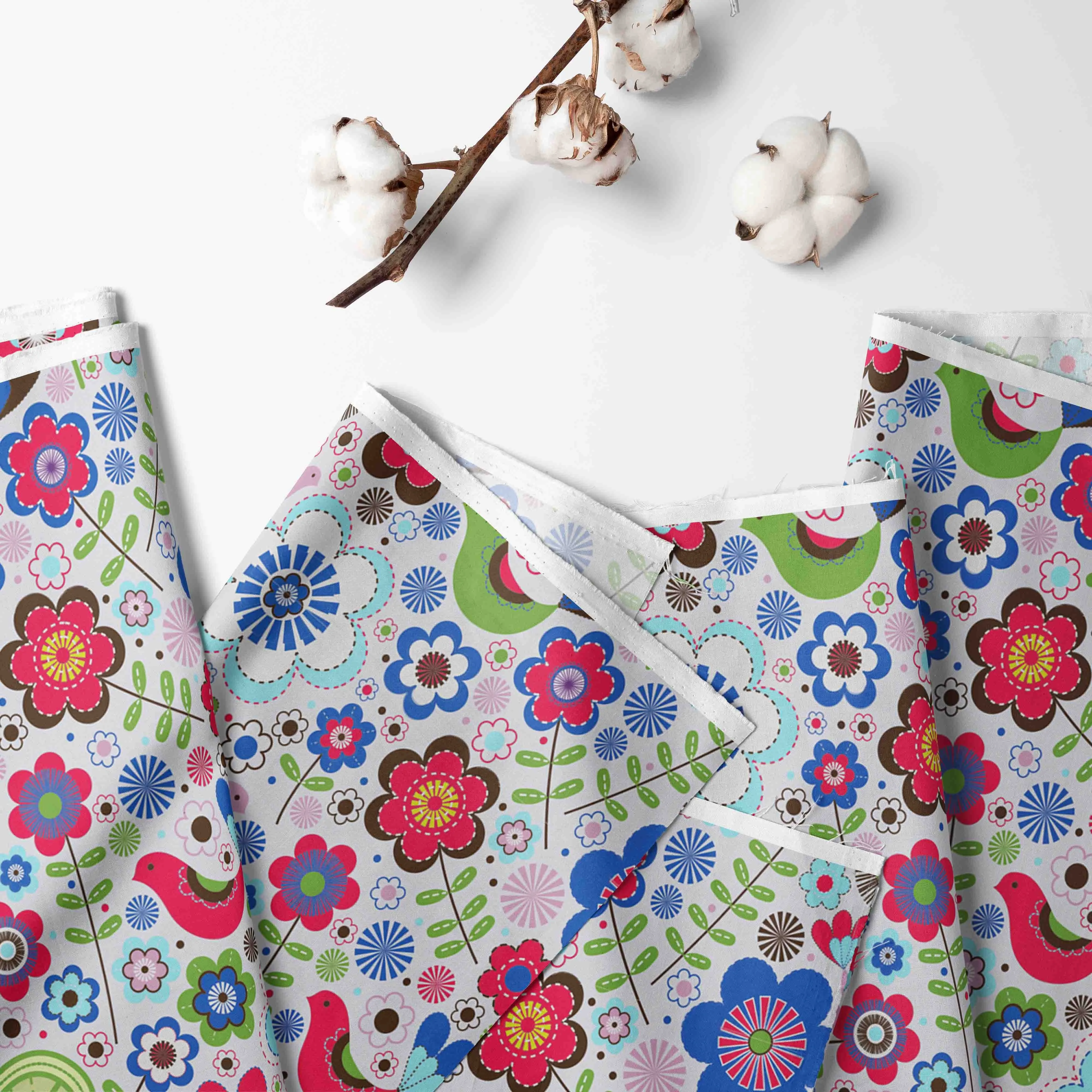 Bacati - Botanical Floral Birds 4-Piece Crib Bedding Set with Diaper Stacker - Pink/Multi Girls