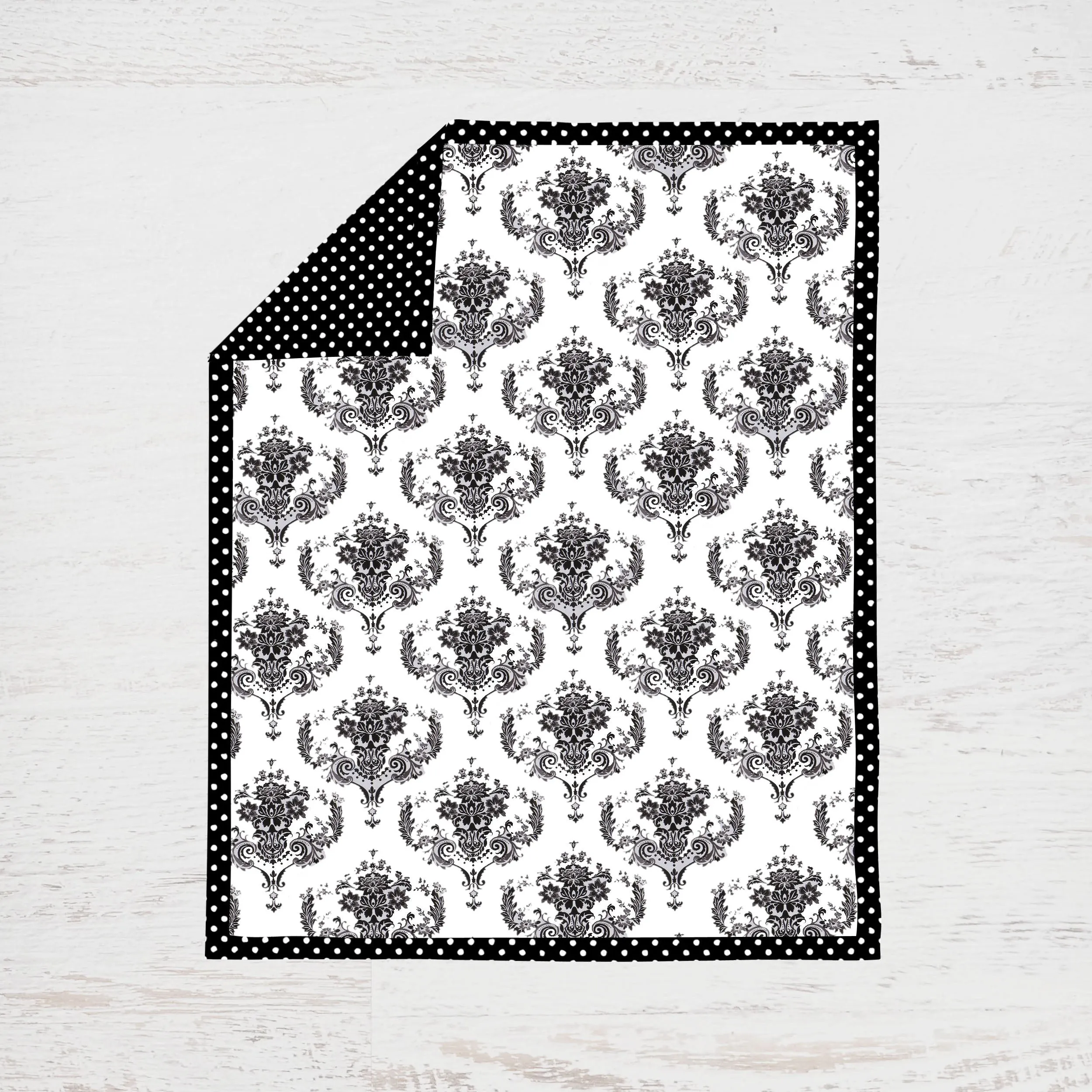 Bacati - Classic Damask 4-Piece Crib Bedding Set with Diaper Stacker - Black/Grey/White Unisex
