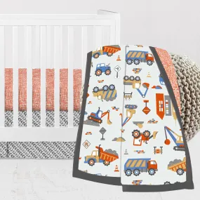 Bacati - Construction 3-Piece Crib Bedding Set - Yellow/Orange/Blue/Grey Boys