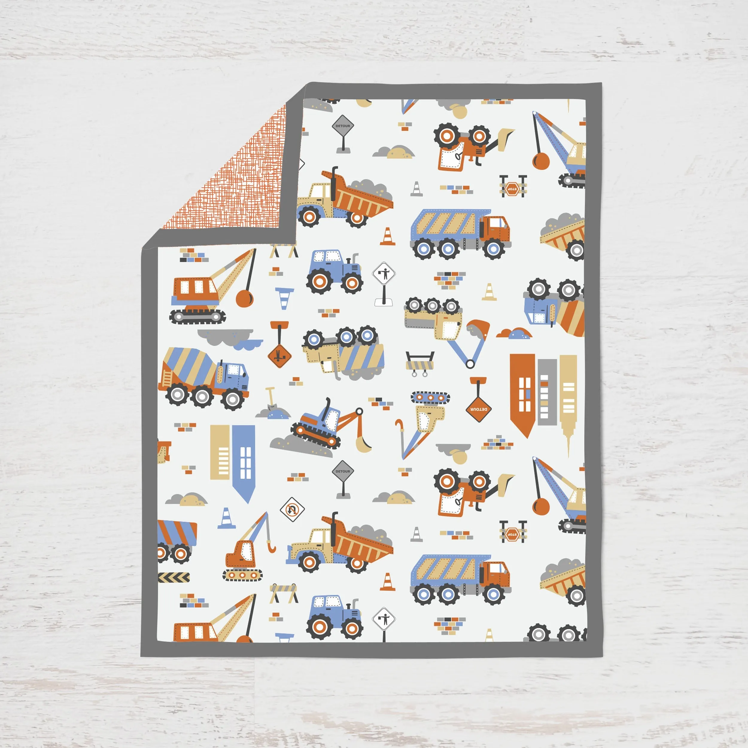 Bacati - Construction 3-Piece Crib Bedding Set - Yellow/Orange/Blue/Grey Boys