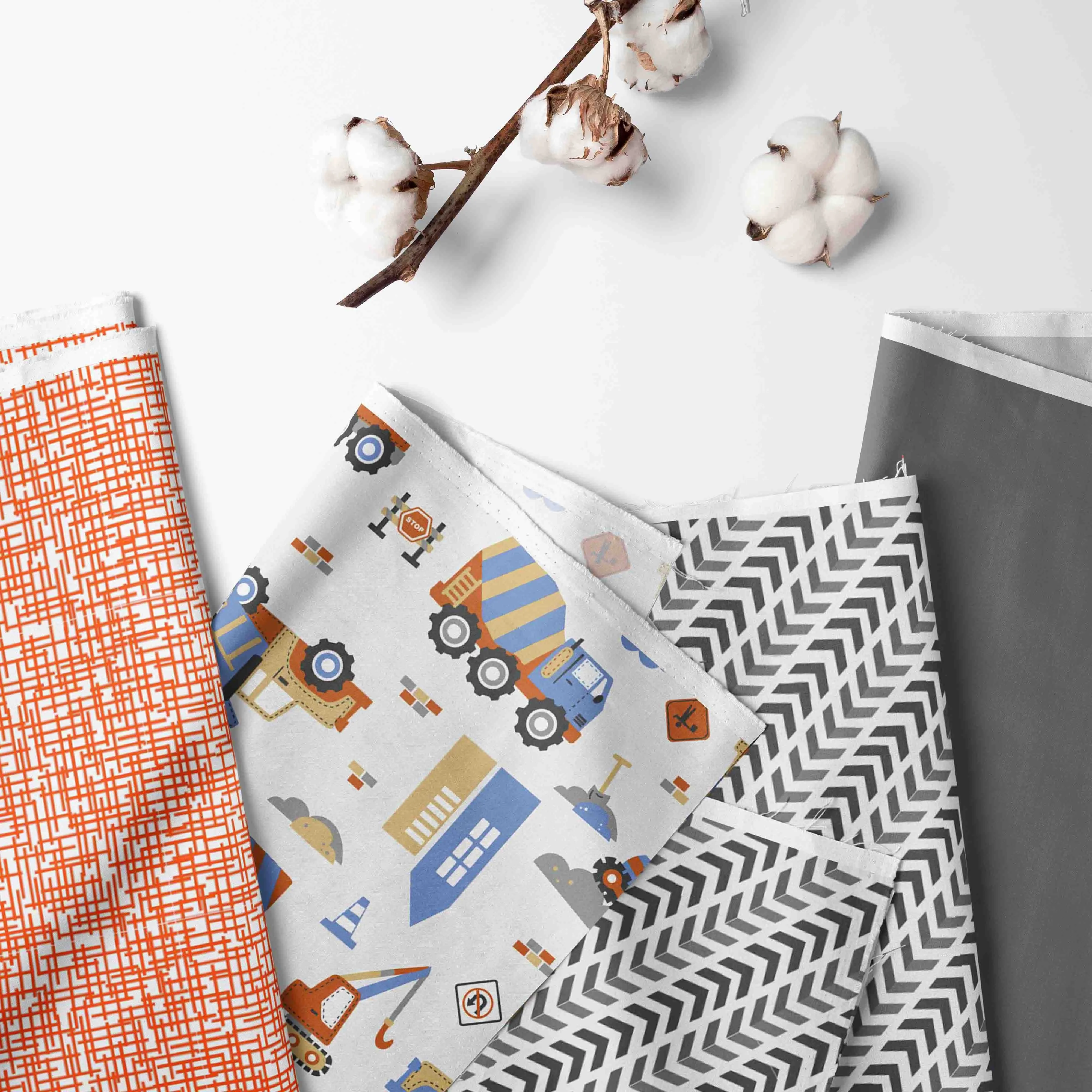 Bacati - Construction 3-Piece Crib Bedding Set - Yellow/Orange/Blue/Grey Boys