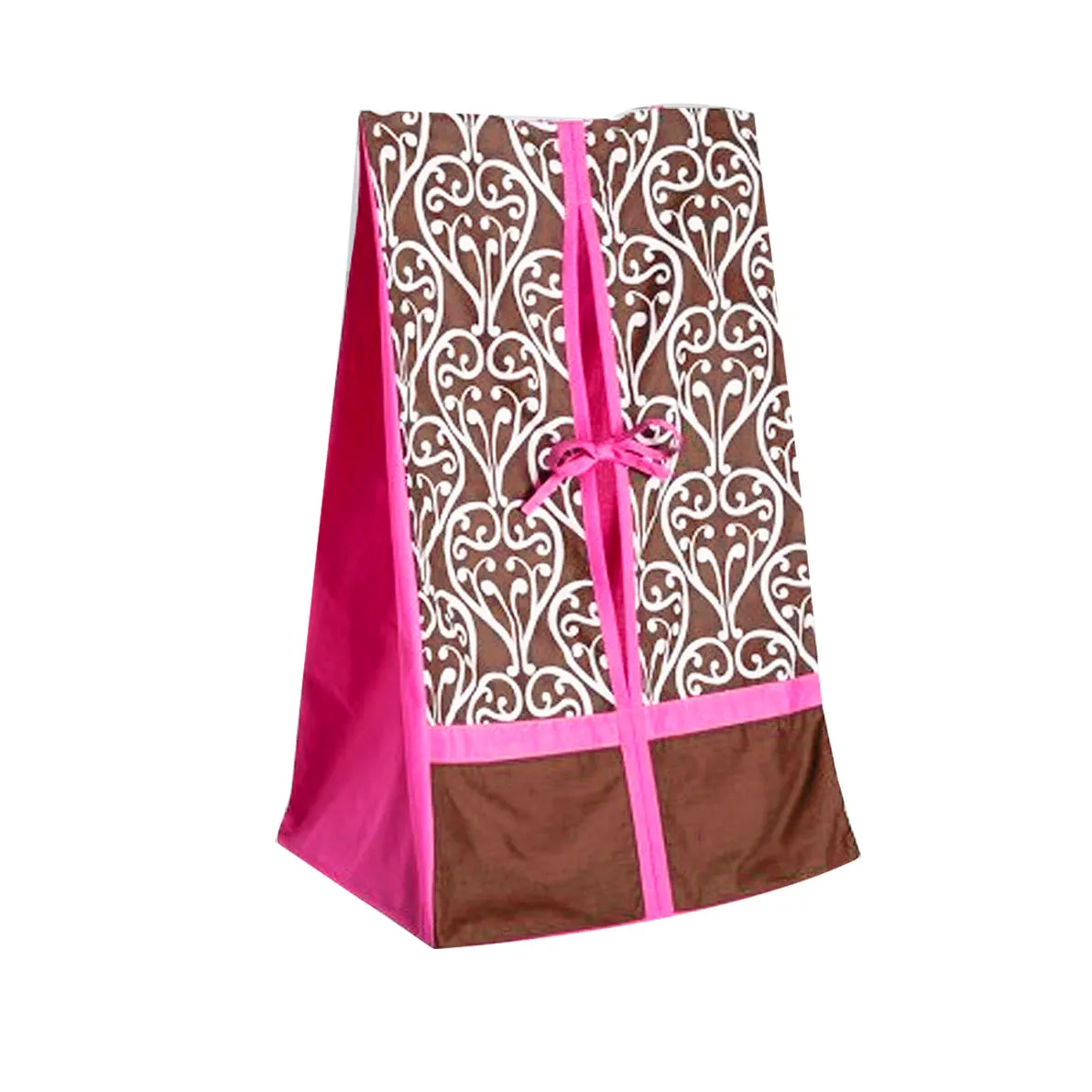 Bacati - Damask Floral 4-Piece Crib Bedding Set with Diaper Stacker - Pink/Chocolate Girls