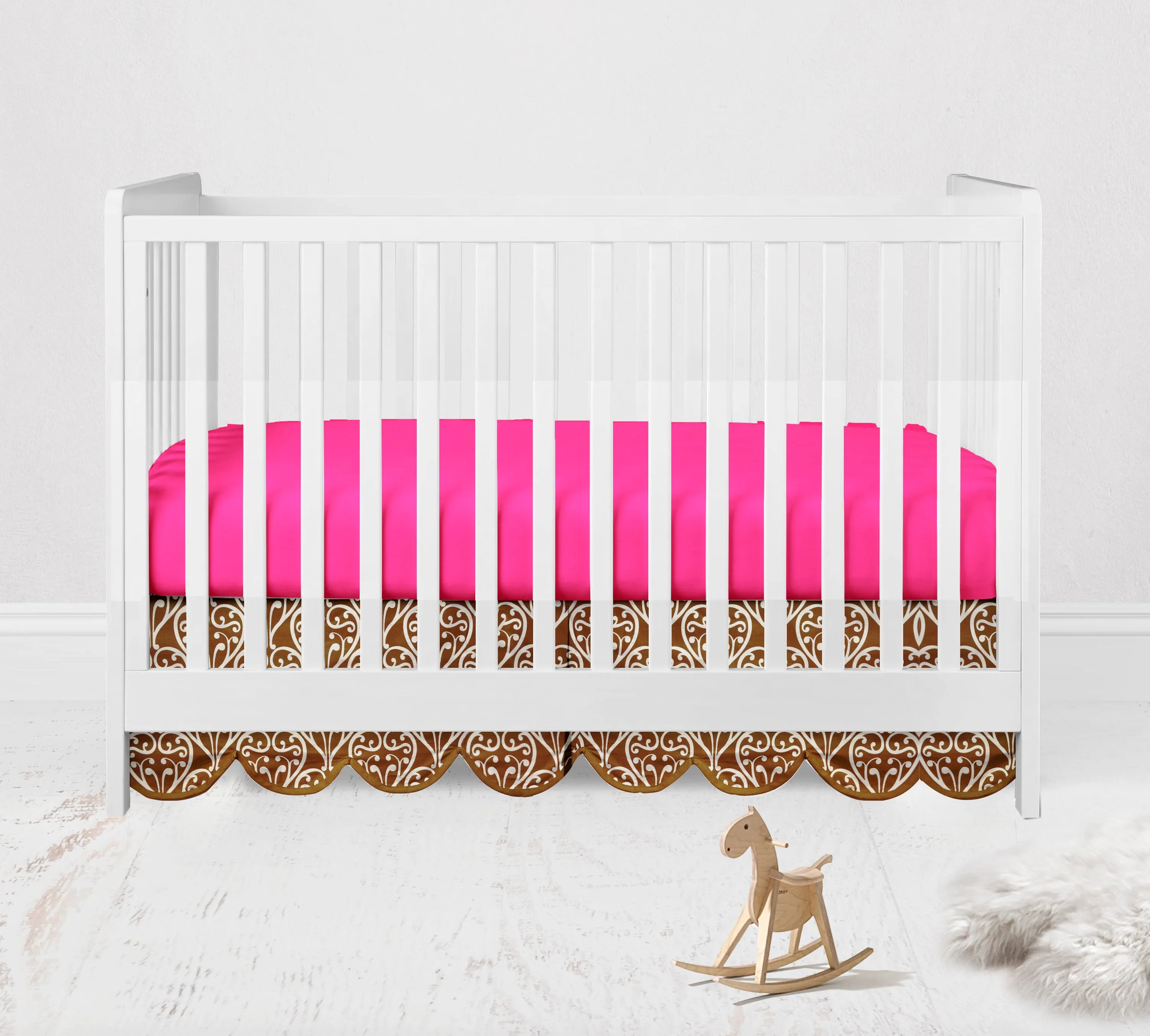 Bacati - Damask Floral 4-Piece Crib Bedding Set with Diaper Stacker - Pink/Chocolate Girls