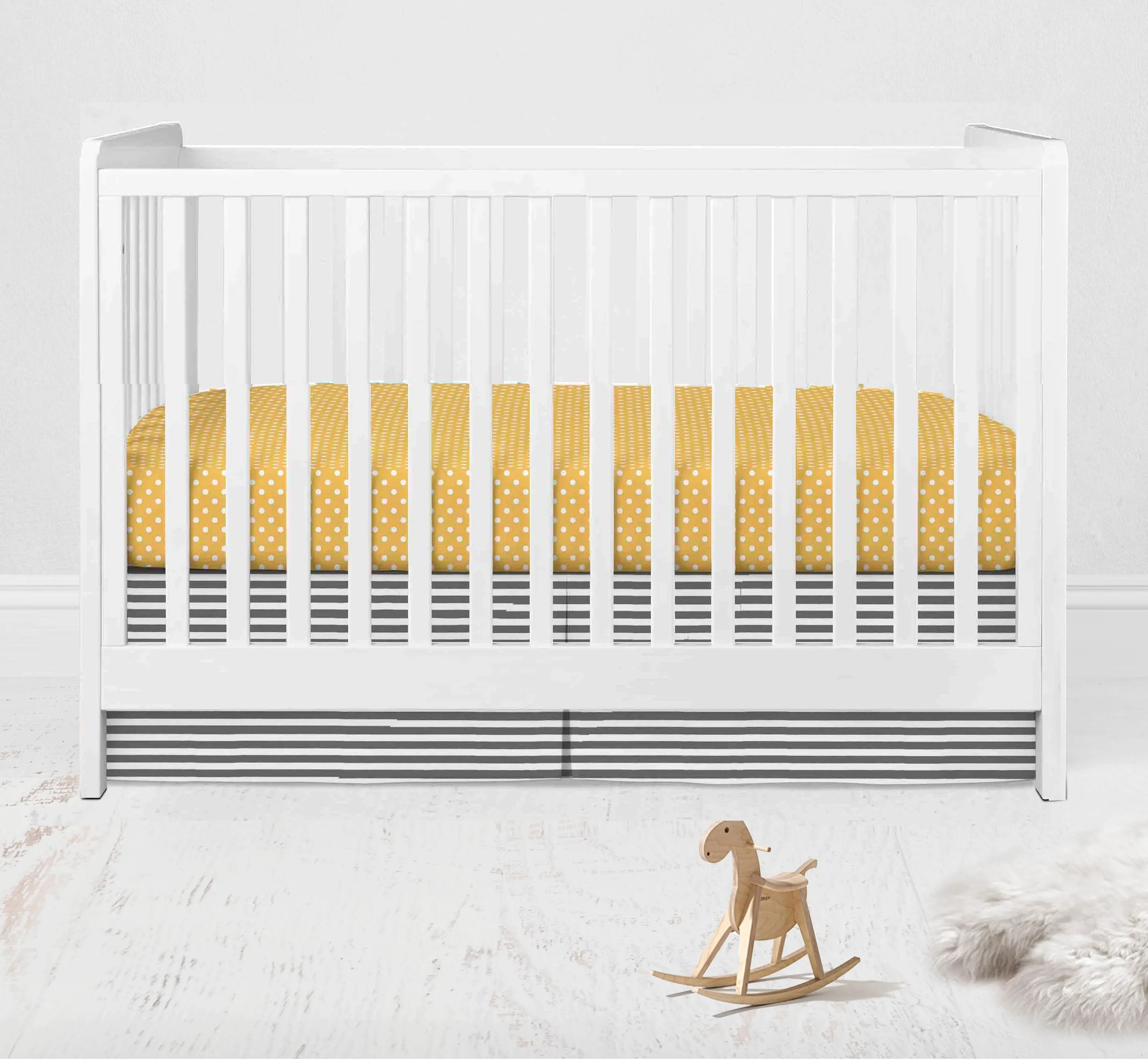 Bacati - Dots Pin Stripes 3-Piece Crib Bedding Set - Grey/Yellow Unisex