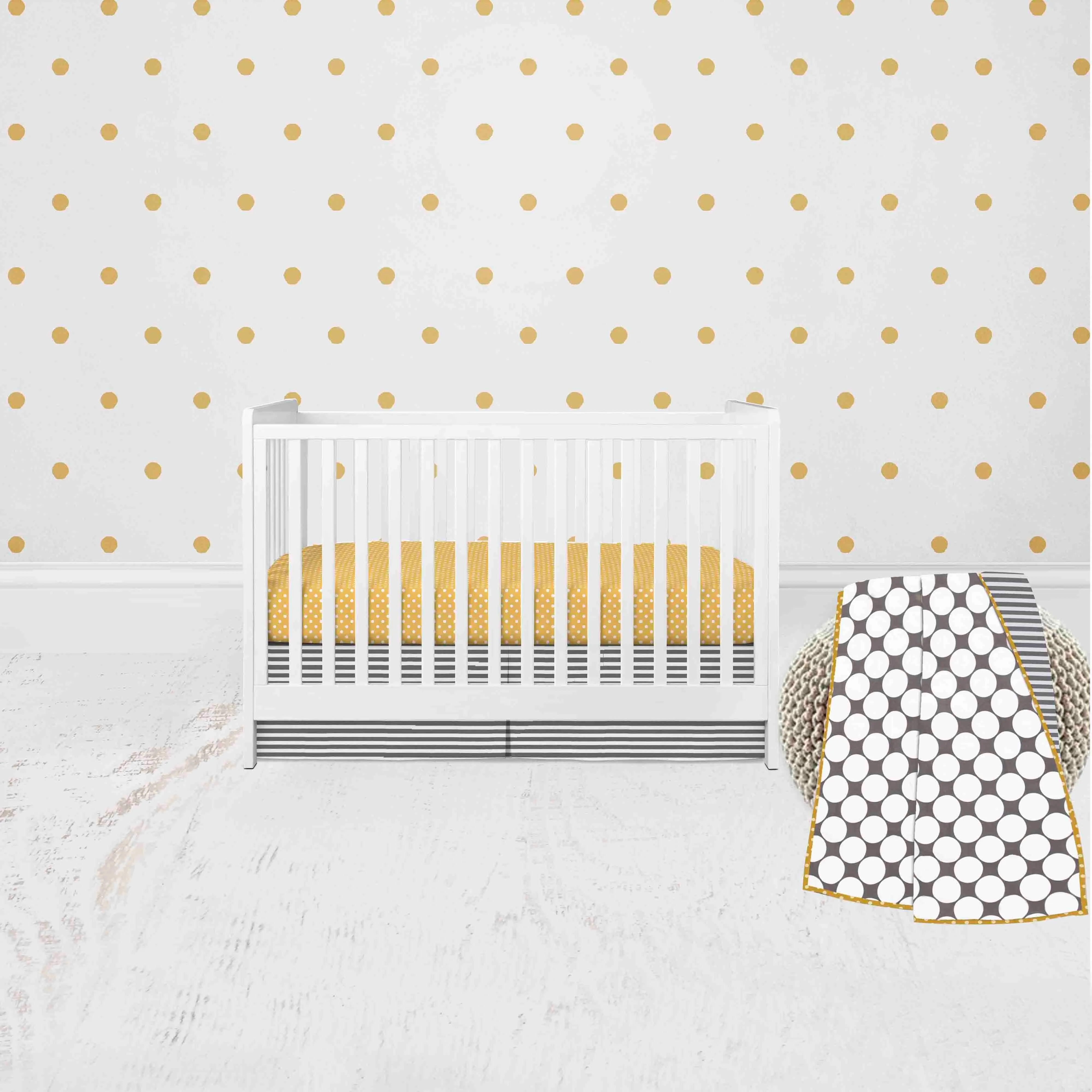Bacati - Dots Pin Stripes 3-Piece Crib Bedding Set - Grey/Yellow Unisex