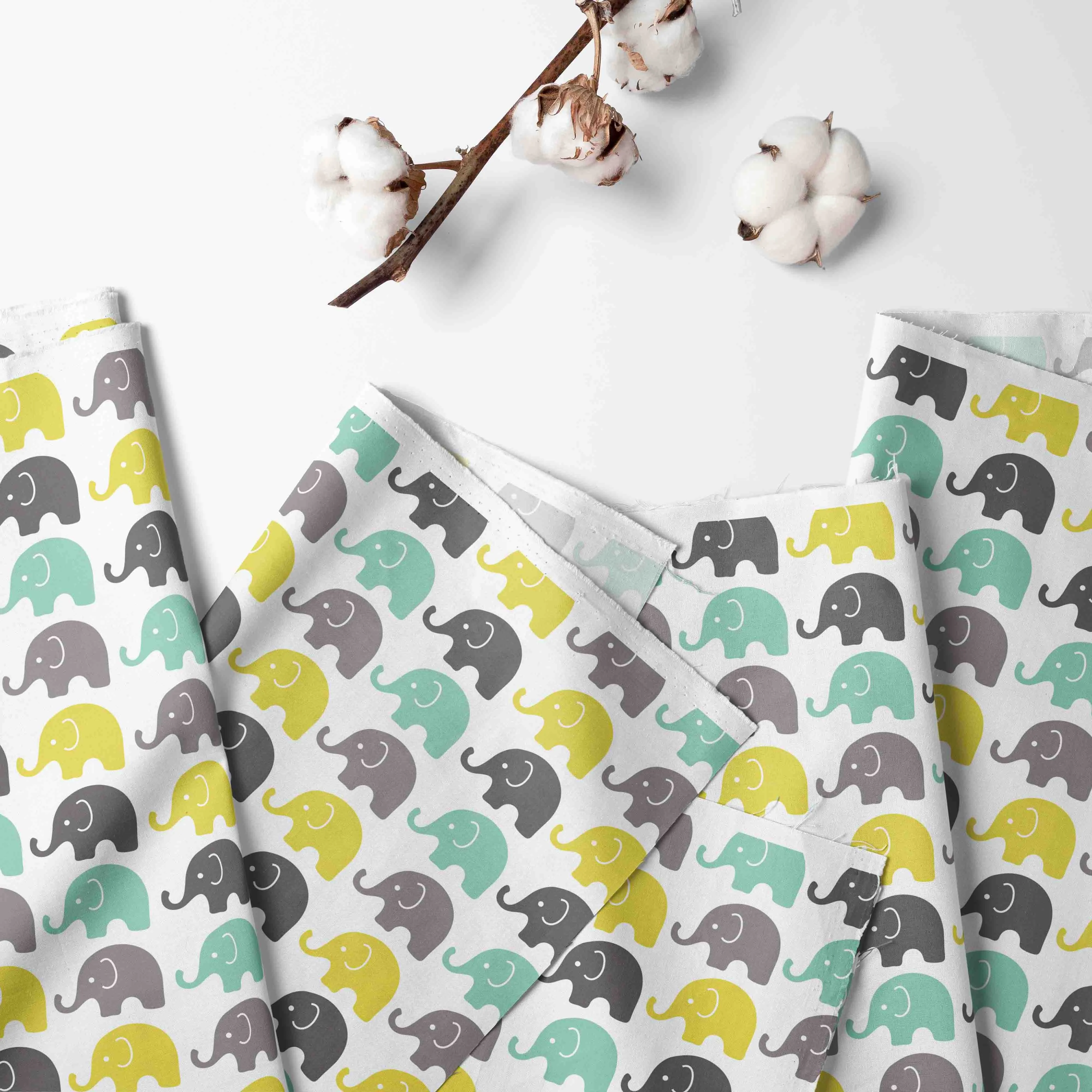 Bacati - Elephants 4-Piece Crib Bedding Set with Diaper Caddy - Mint/Yellow/Grey Unisex