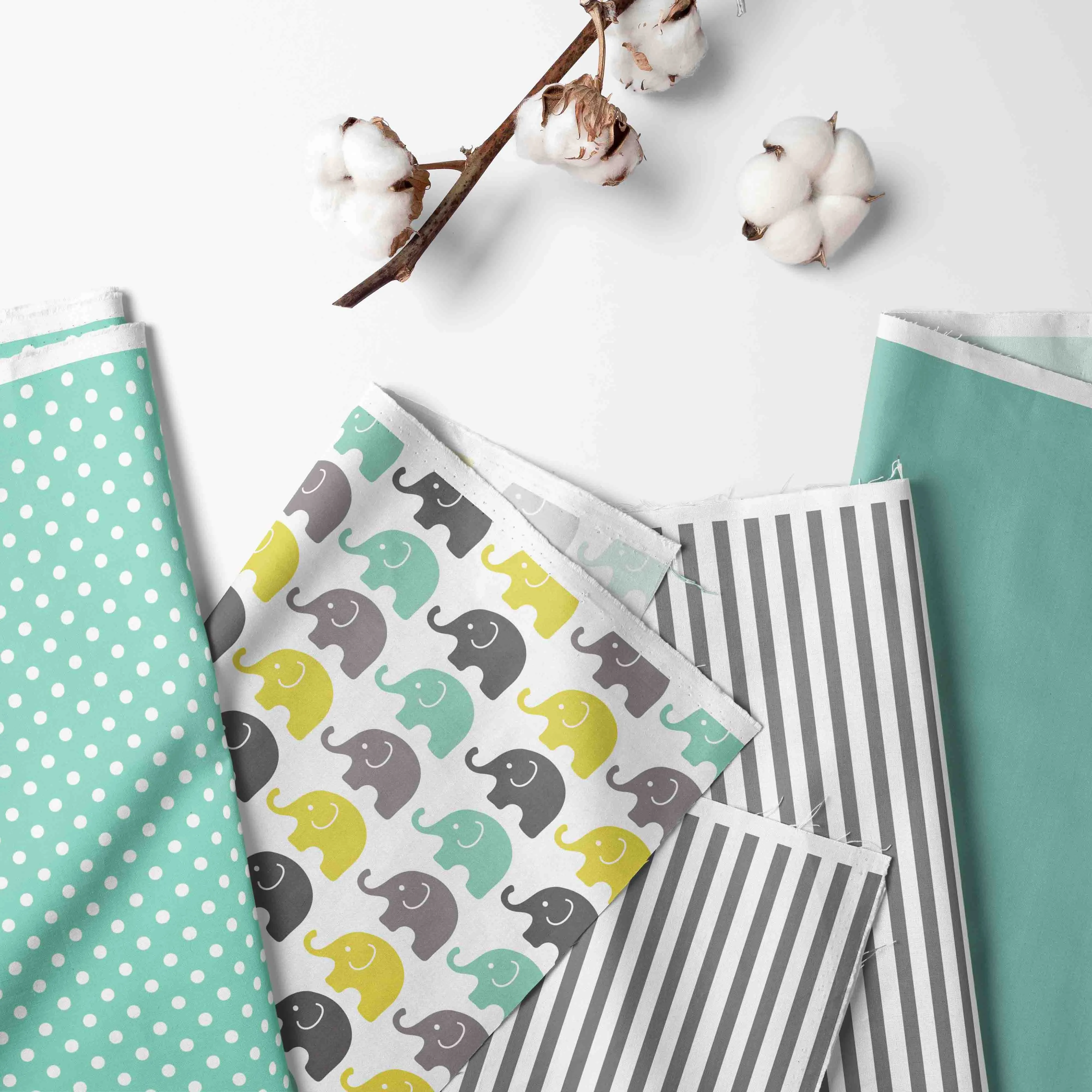 Bacati - Elephants 4-Piece Crib Bedding Set with Diaper Caddy - Mint/Yellow/Grey Unisex
