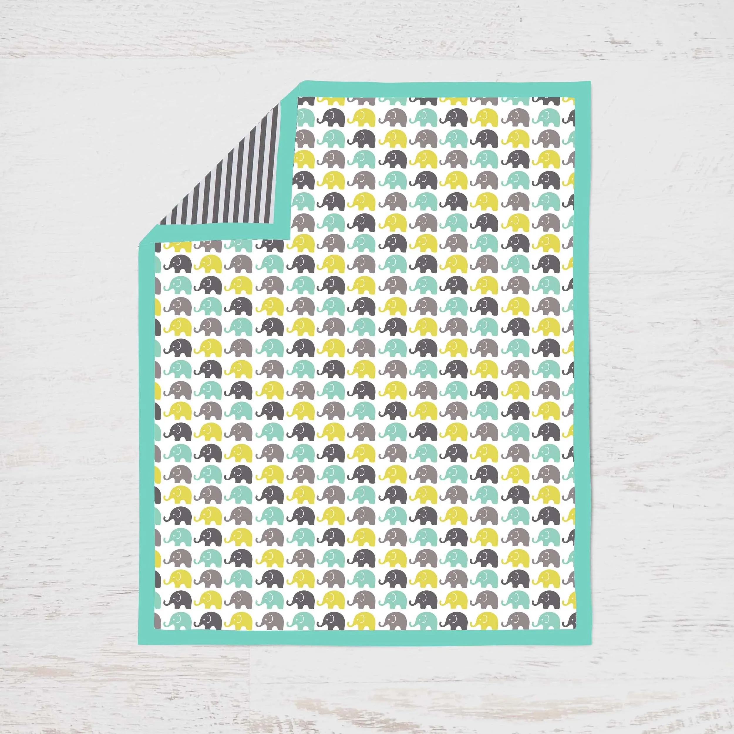 Bacati - Elephants 4-Piece Crib Bedding Set with Diaper Caddy - Mint/Yellow/Grey Unisex