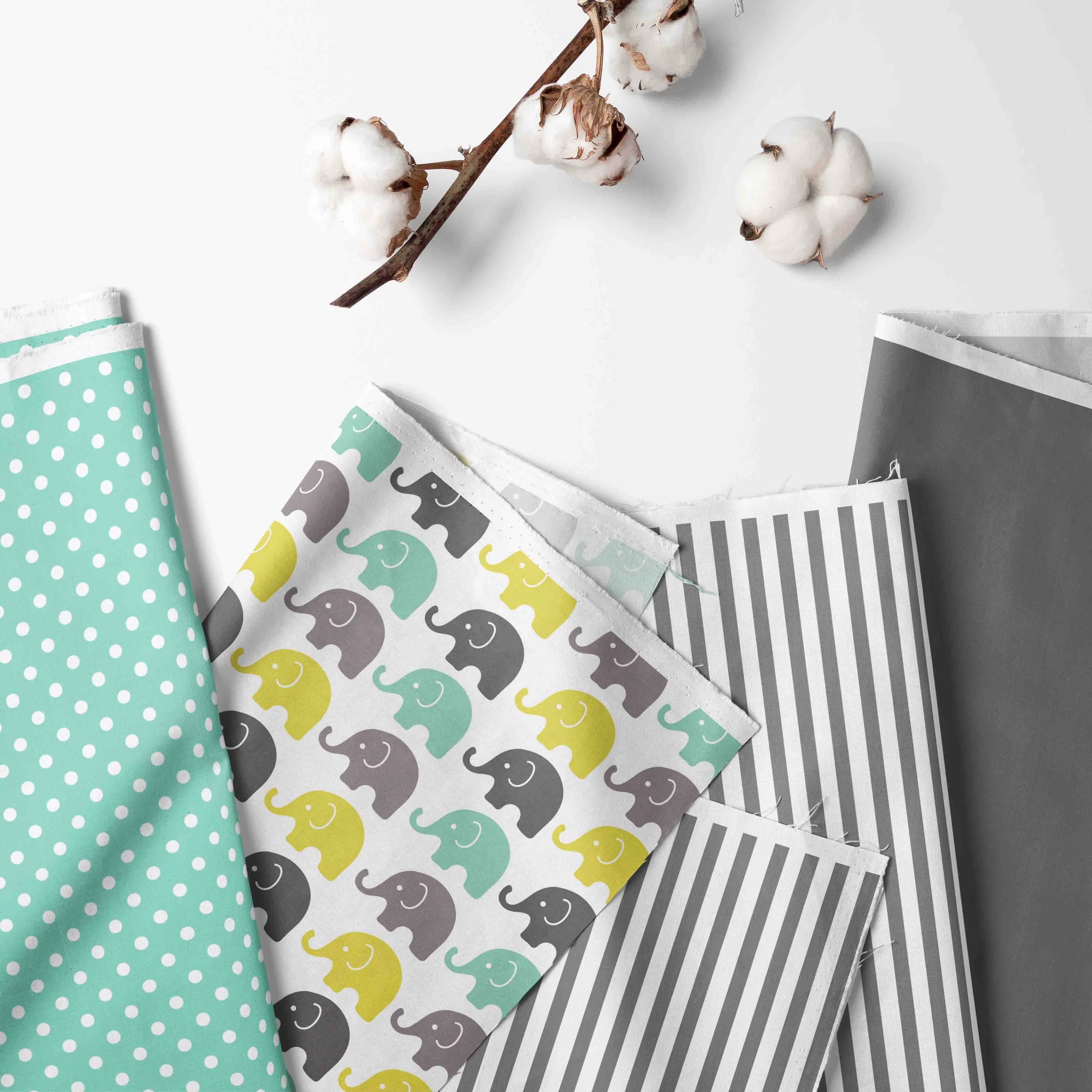 Bacati - Elephants 4-Piece Crib Bedding Set with Diaper Caddy - Mint/Yellow/Grey Unisex