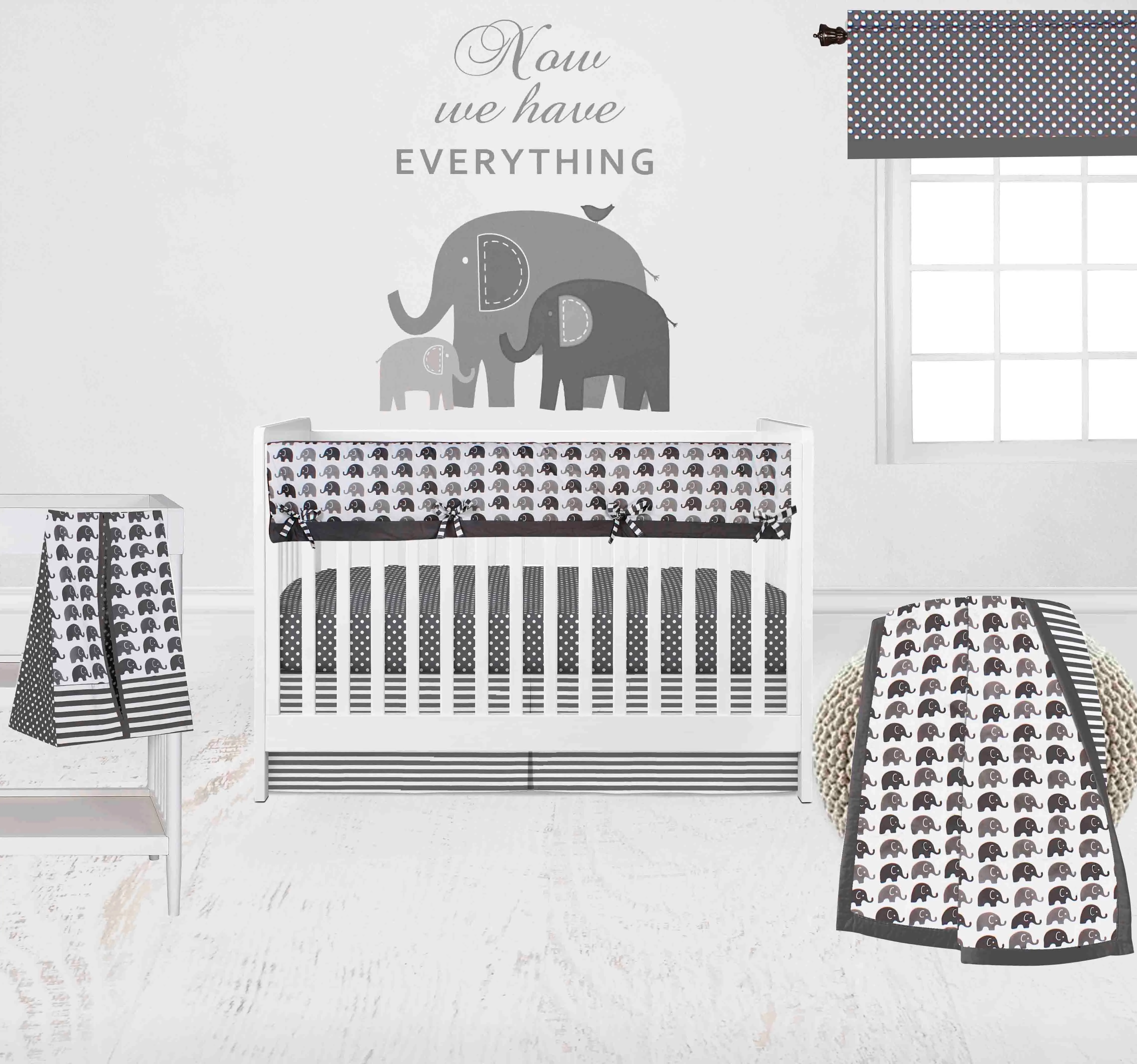 Bacati - Elephants 6-Piece Crib Bedding Set with Crib Rail Guard - White/Grey Unisex