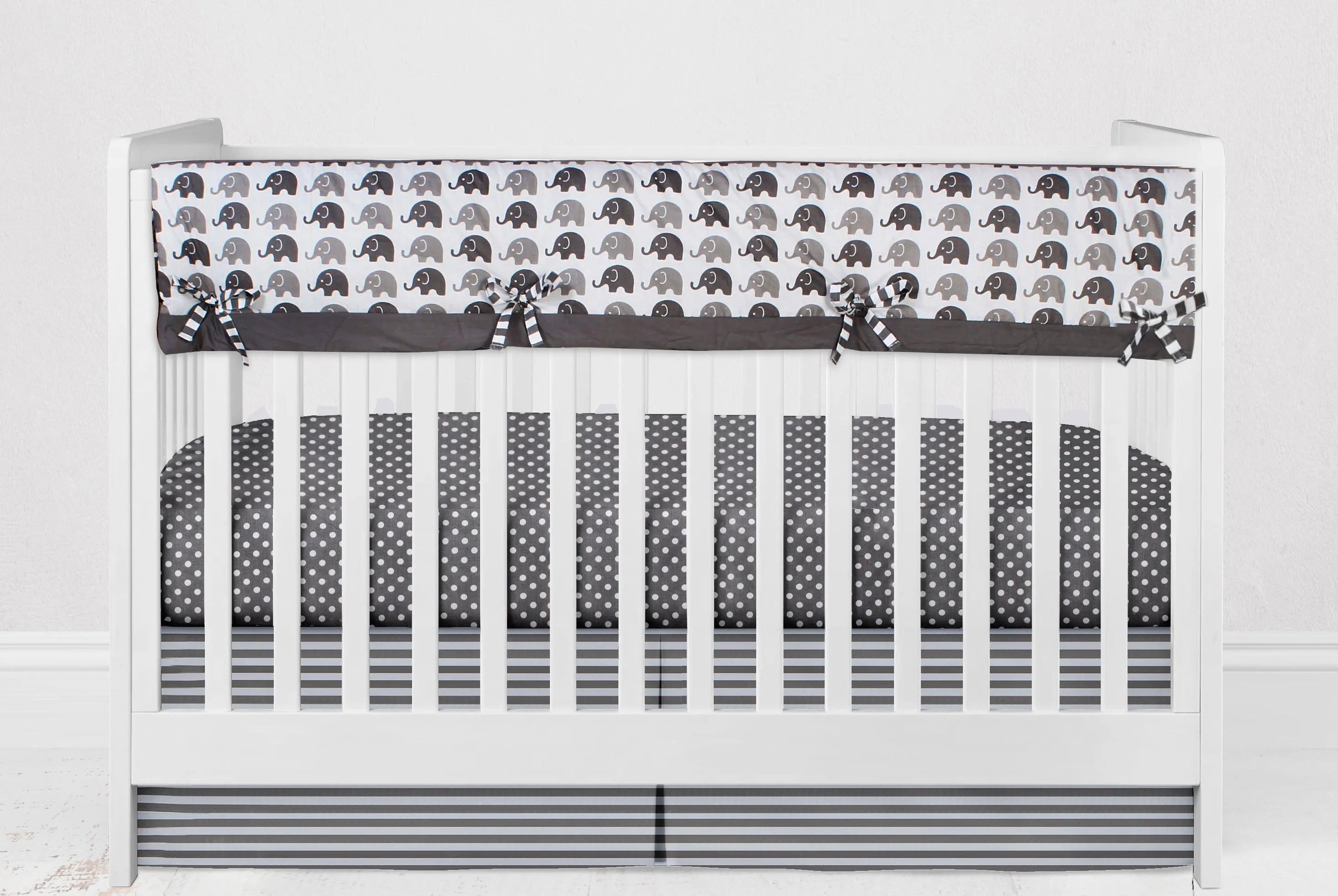 Bacati - Elephants 6-Piece Crib Bedding Set with Crib Rail Guard - White/Grey Unisex