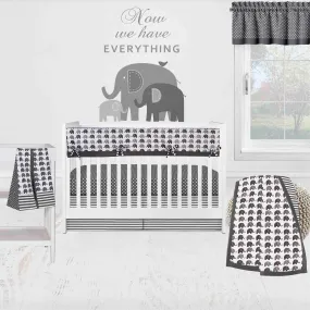 Bacati - Elephants 6-Piece Crib Bedding Set with Crib Rail Guard - White/Grey Unisex
