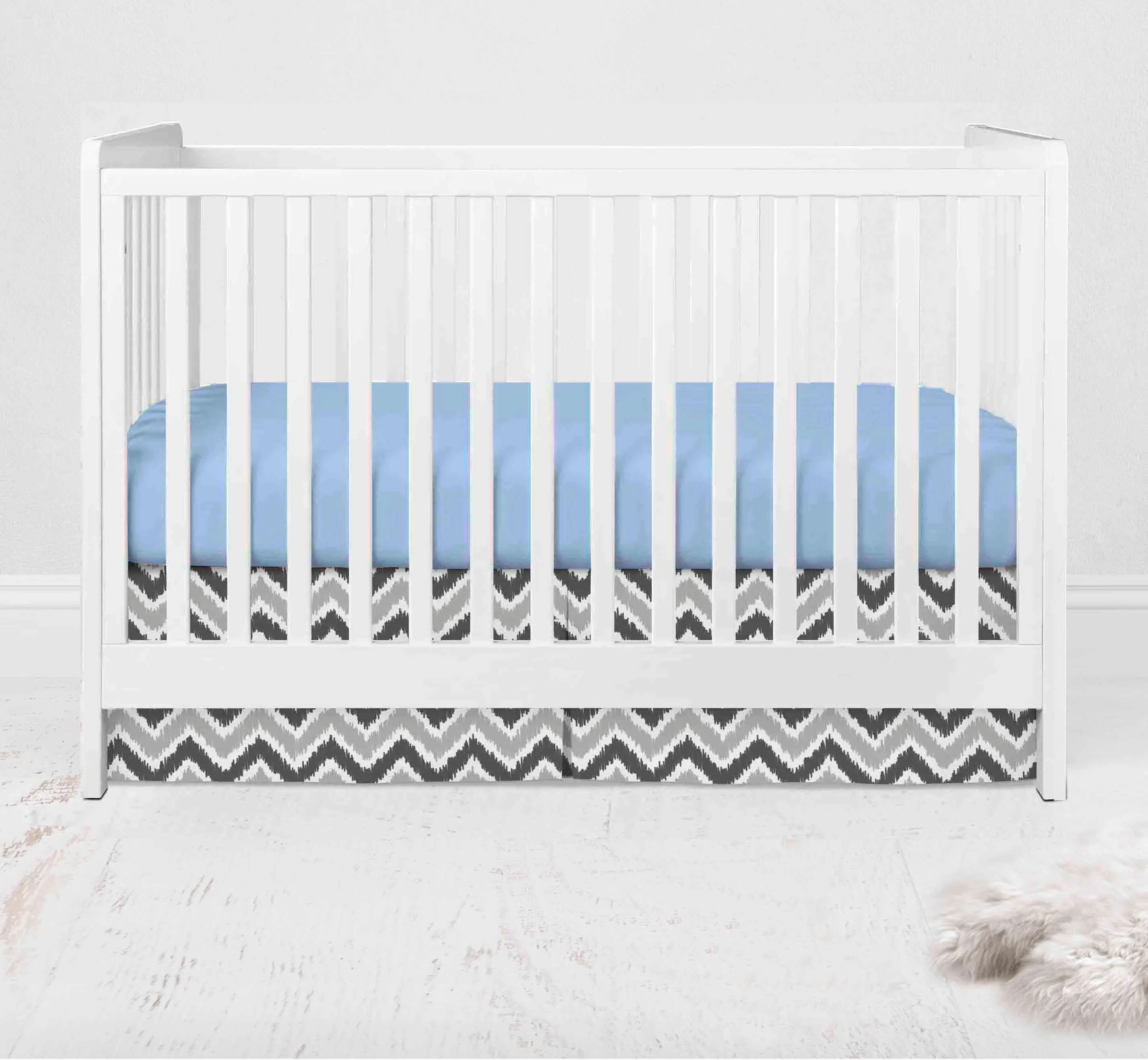 Bacati - Ikat Chevron Dots Blue Gray 4-Piece Crib Bedding Set with Diaper Stacker - Blue/Gray Boys