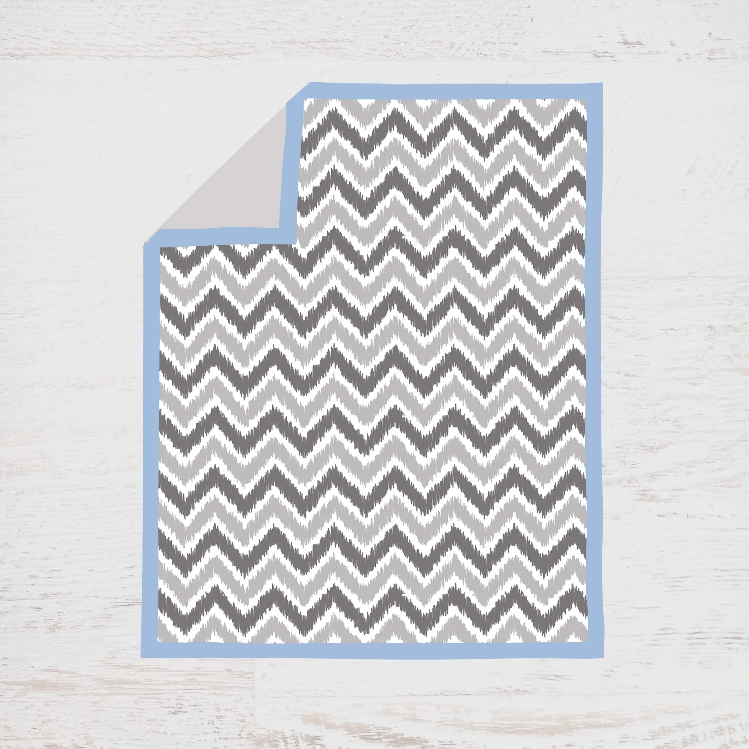 Bacati - Ikat Chevron Dots Blue Gray 4-Piece Crib Bedding Set with Diaper Stacker - Blue/Gray Boys