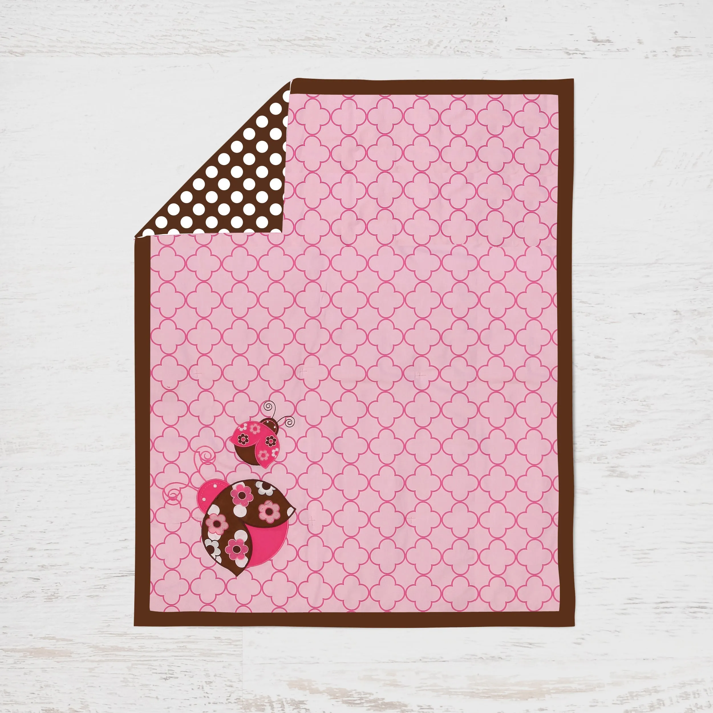 Bacati - Ladybugs 10-Piece Crib Bedding Set with Two Crib Sheets - Pink/Chocolate Girls